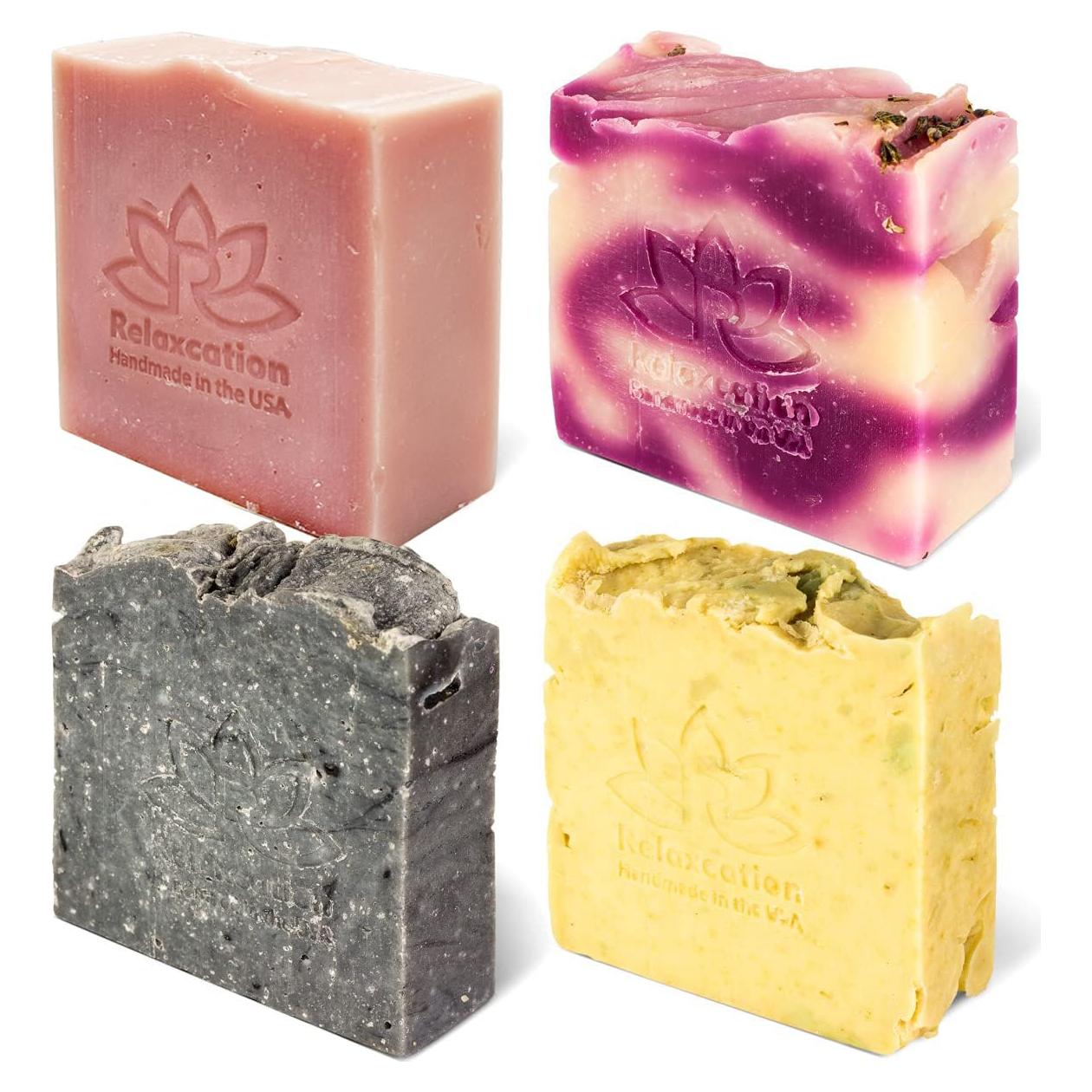 Conjunto de 4 Jabones Naturales Relaxcation - Lavanda, Oliva, Carbón