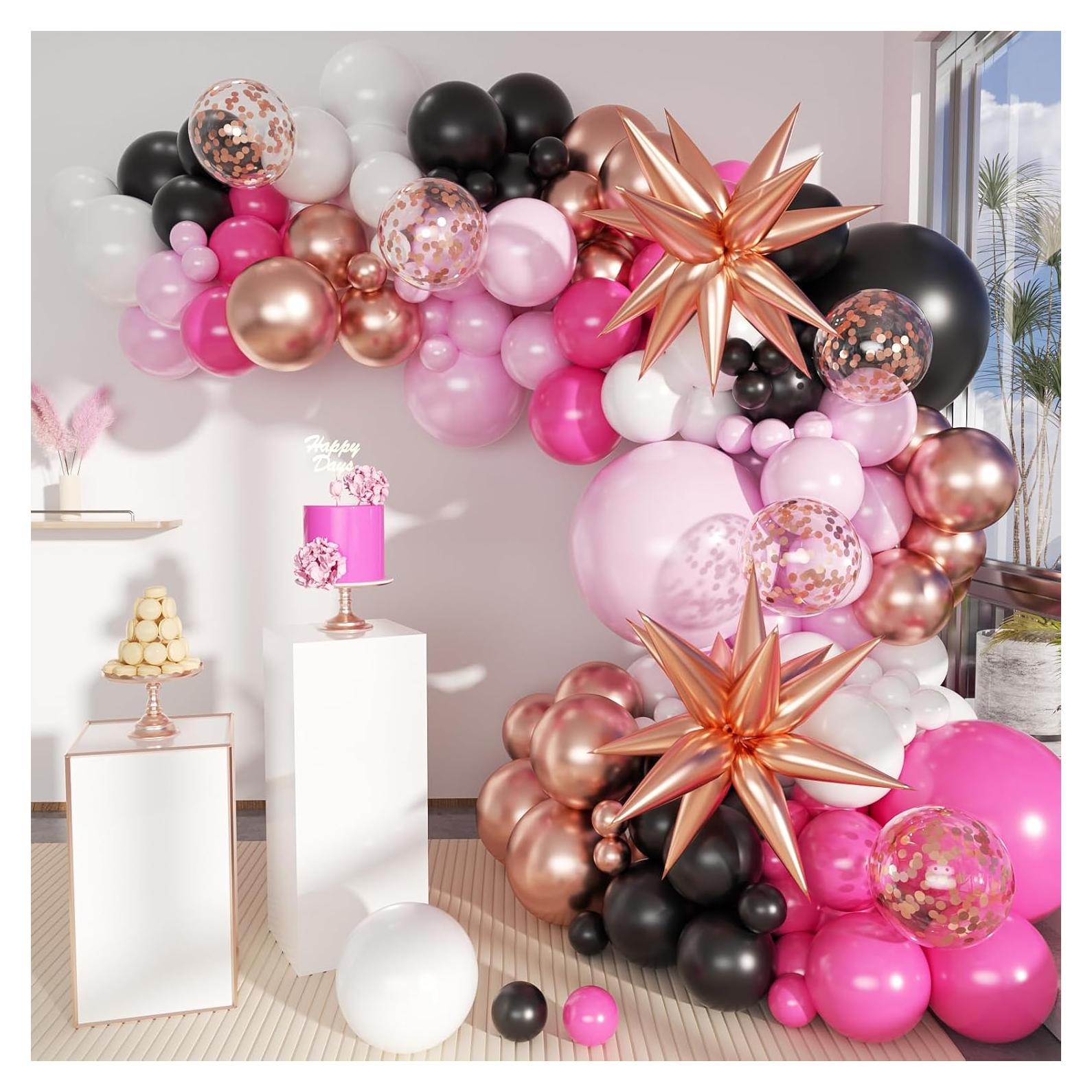 Kit de Arco de Globos Mebay 156 Pcs Rosa Fucsia Negro Blanco