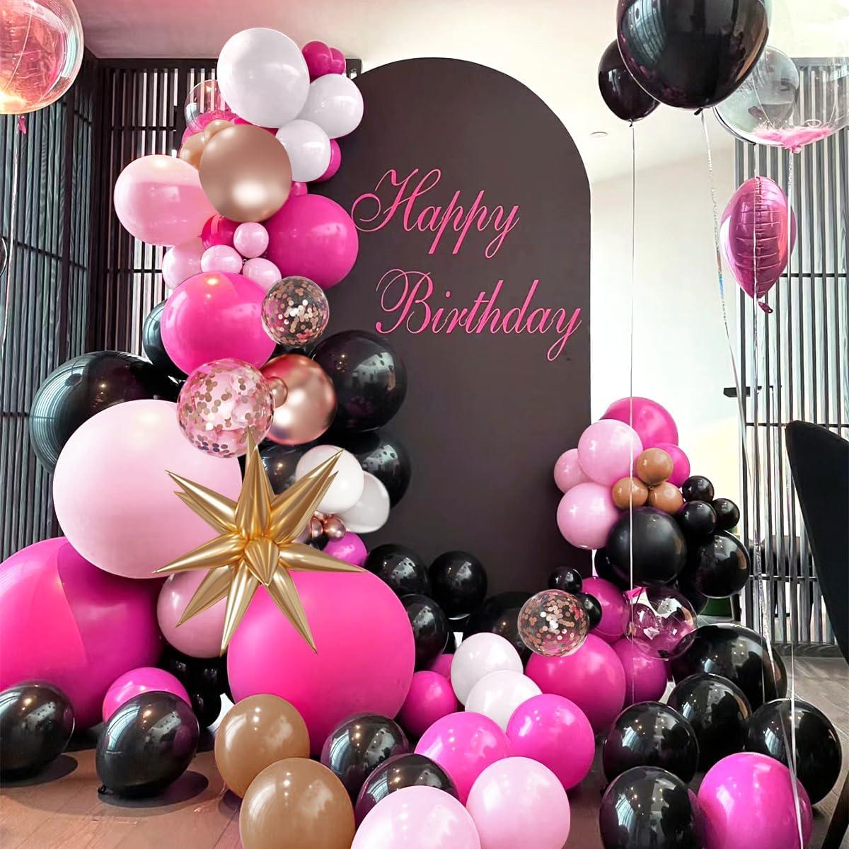 Kit de Arco de Globos Mebay 156 Pcs Rosa Fucsia Negro Blanco