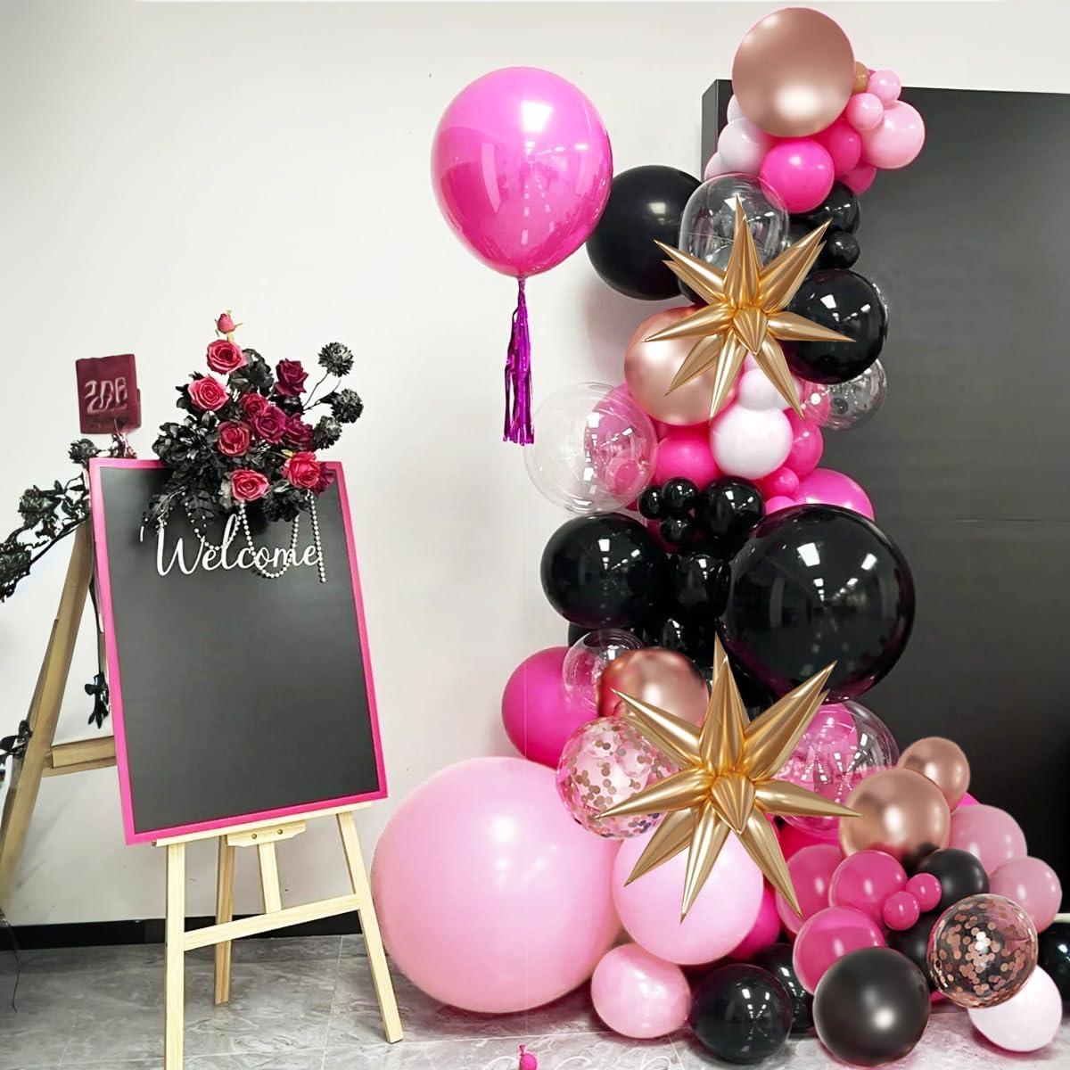 Kit de Arco de Globos Mebay 156 Pcs Rosa Fucsia Negro Blanco