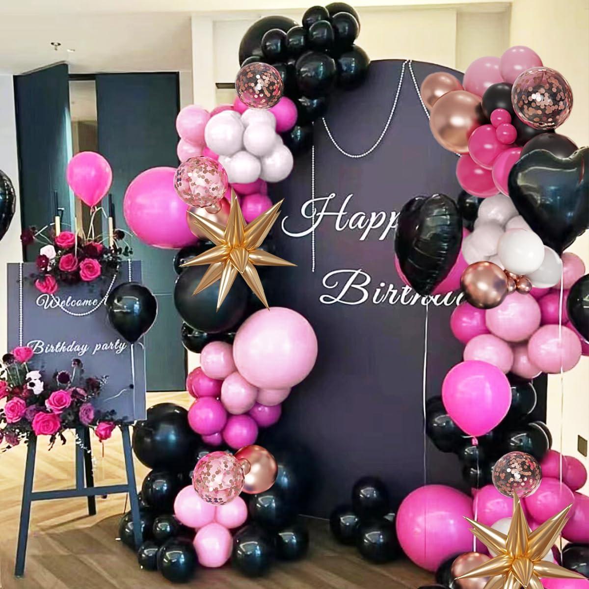 Kit de Arco de Globos Mebay 156 Pcs Rosa Fucsia Negro Blanco