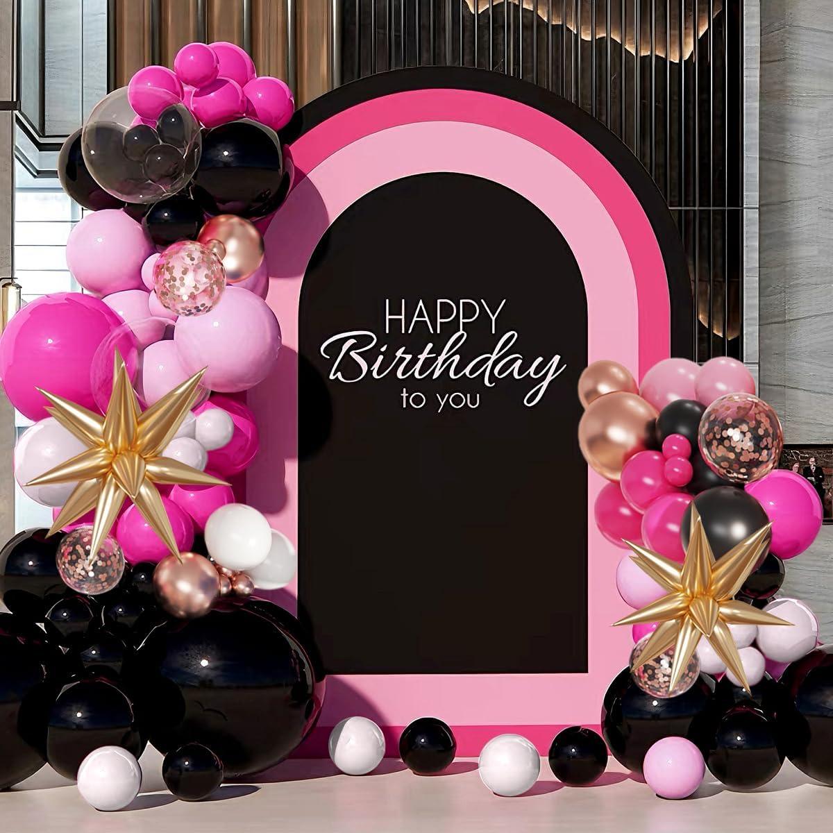 Kit de Arco de Globos Mebay 156 Pcs Rosa Fucsia Negro Blanco
