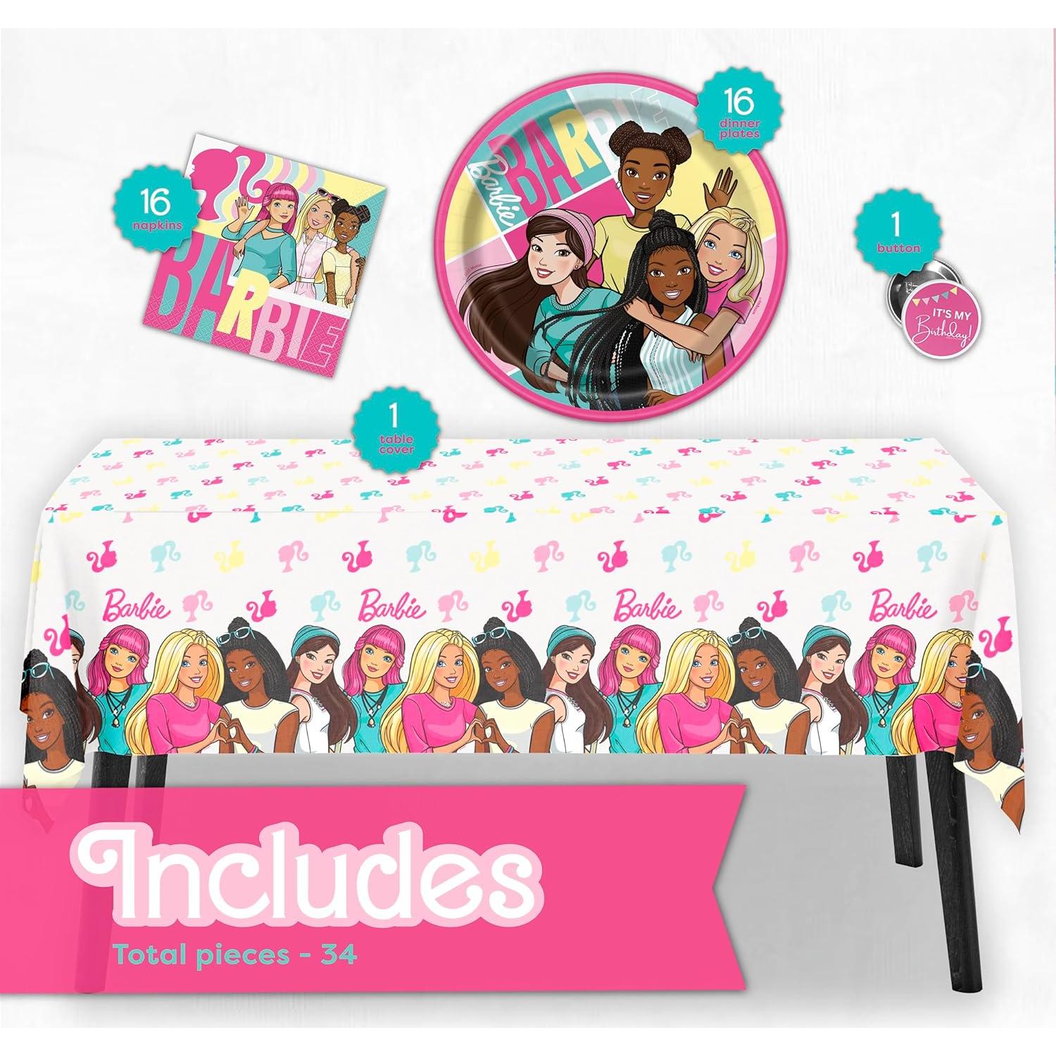 Kit de Decoraciones de Fiesta de Cumpleaños Barbie - 16 Invitados