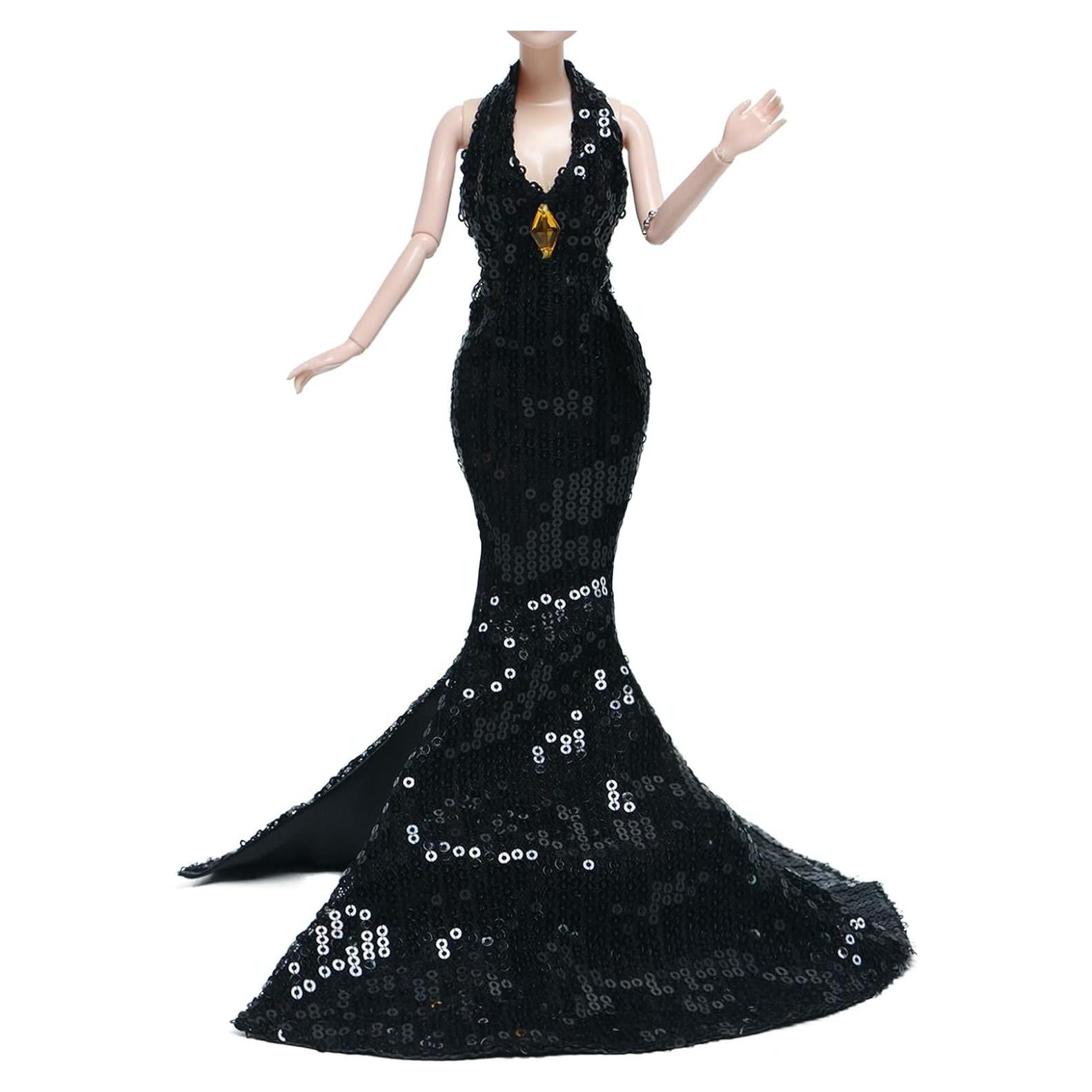 Vestido de Muñeca Hecho a Mano BLIJOLA con Lentejuelas Negras 29 cm