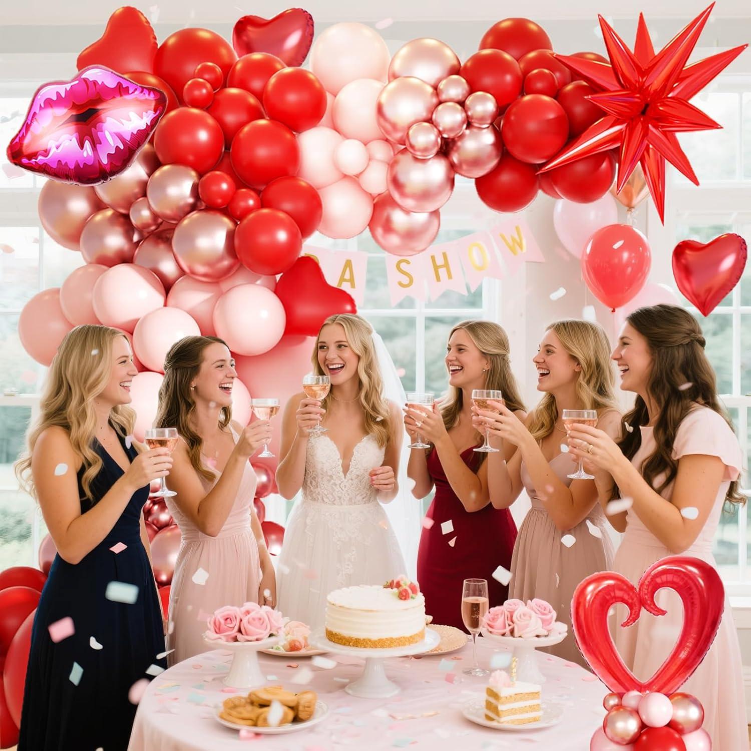 Arco de Globos Rosa Rojo Dorado KARLURE 138 Piezas Decoración Fiesta