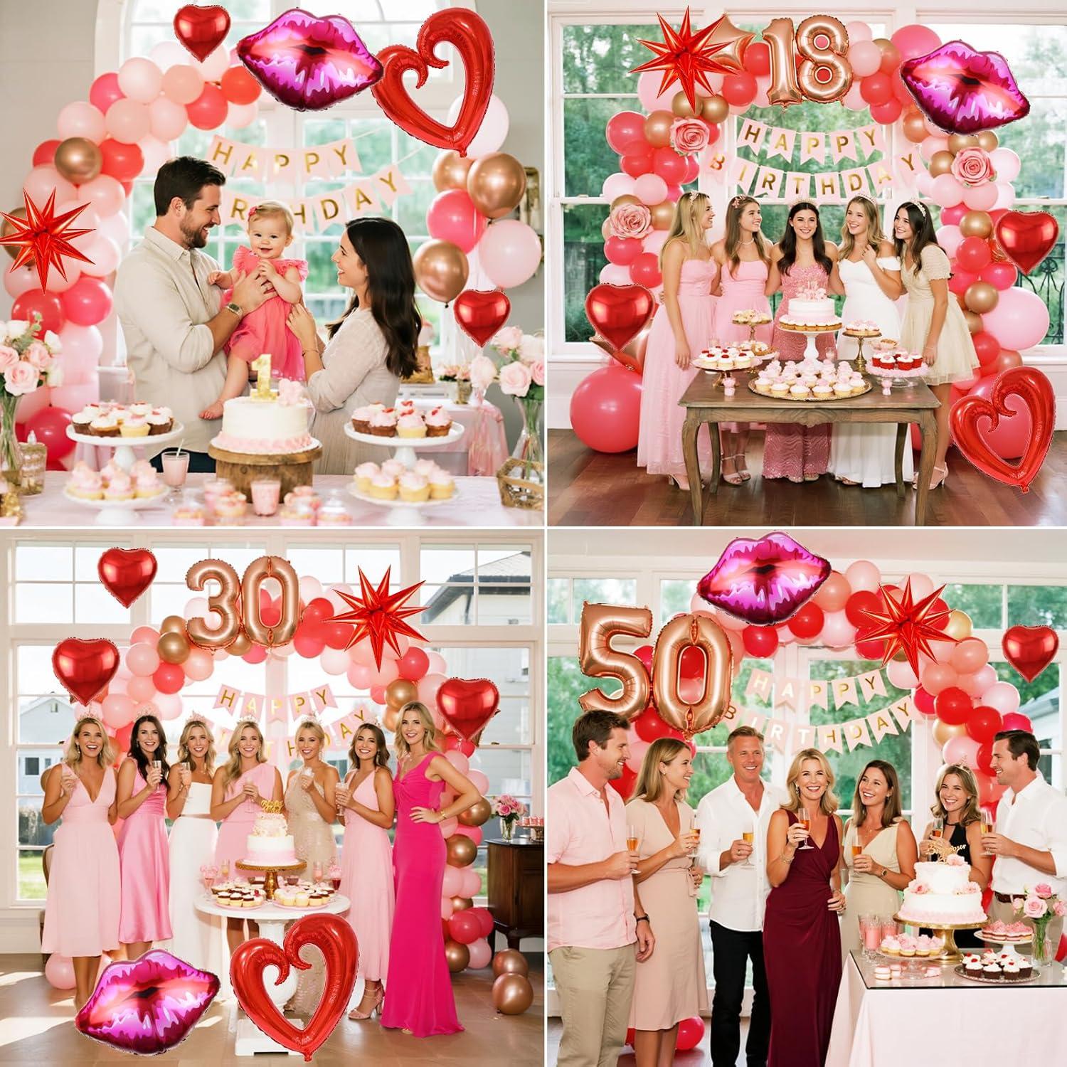 Arco de Globos Rosa Rojo Dorado KARLURE 138 Piezas Decoración Fiesta