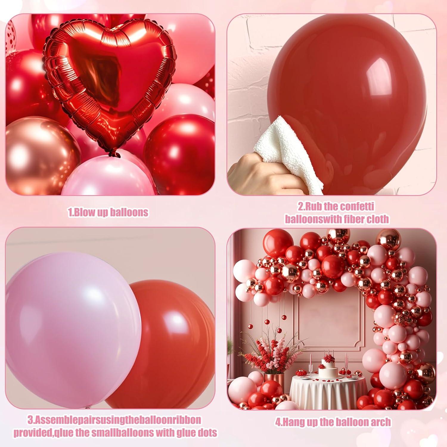 Arco de Globos Rosa Rojo Dorado KARLURE 138 Piezas Decoración Fiesta