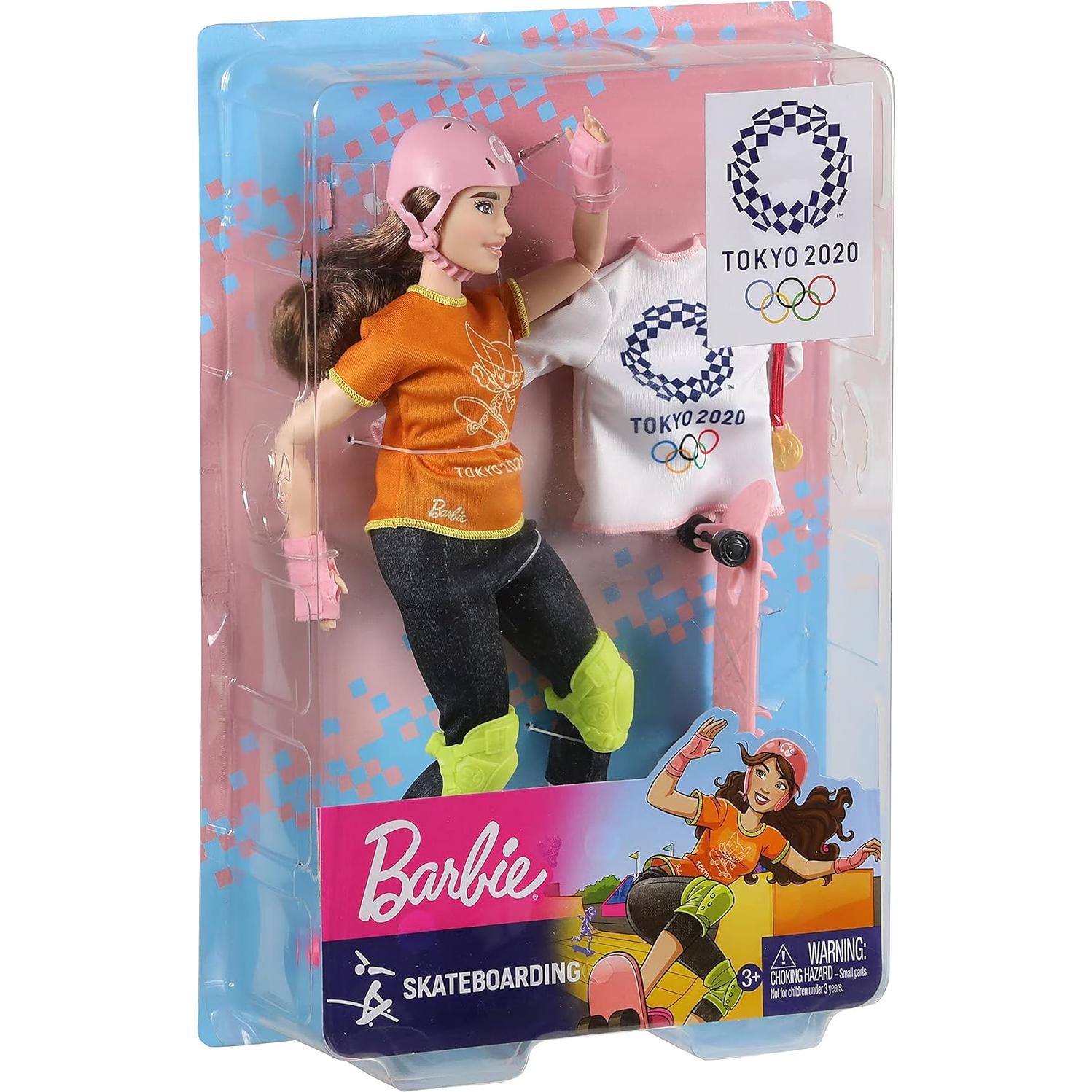Muñeca Patinadora Barbie Tokio 2020 con Medalla y Patineta