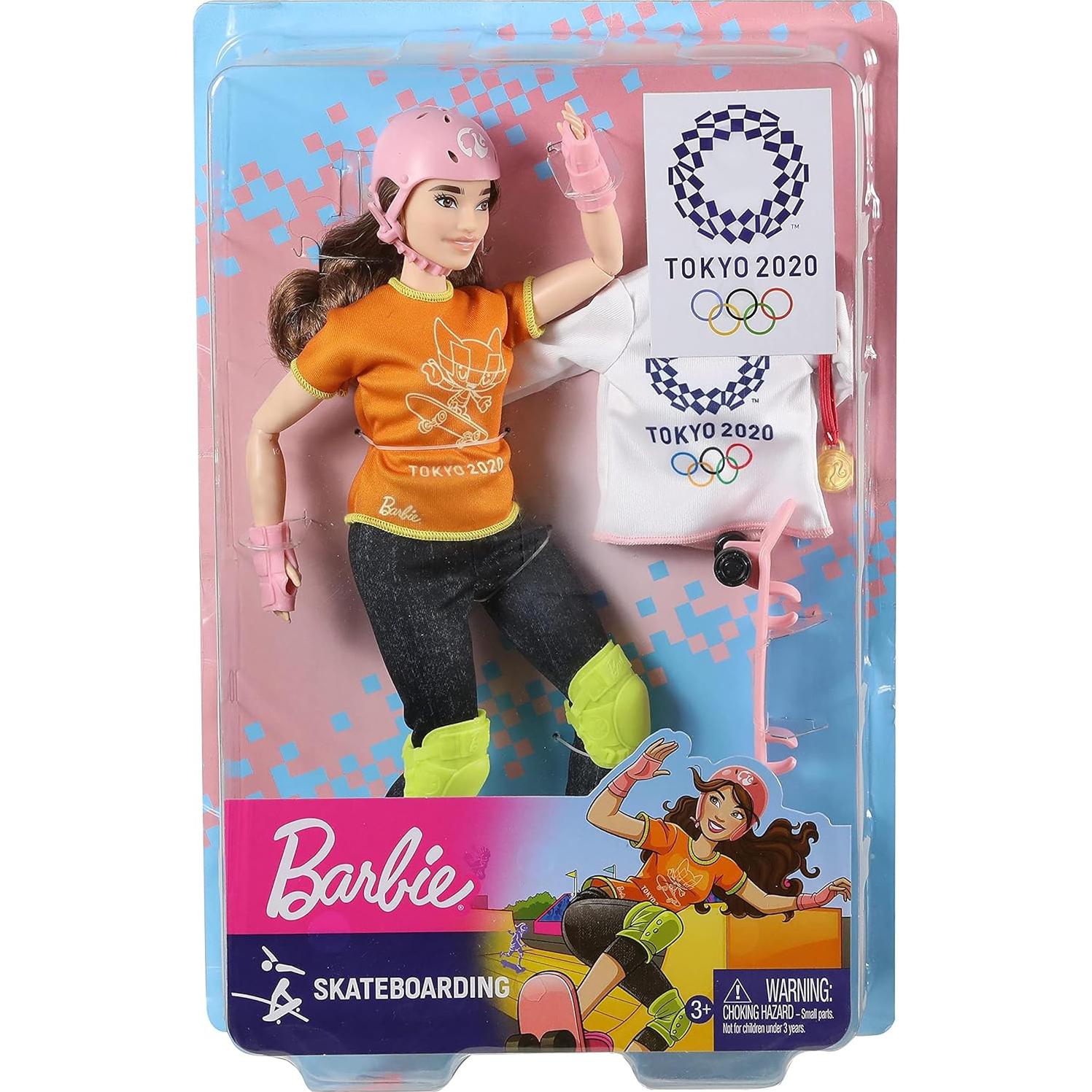 Muñeca Patinadora Barbie Tokio 2020 con Medalla y Patineta