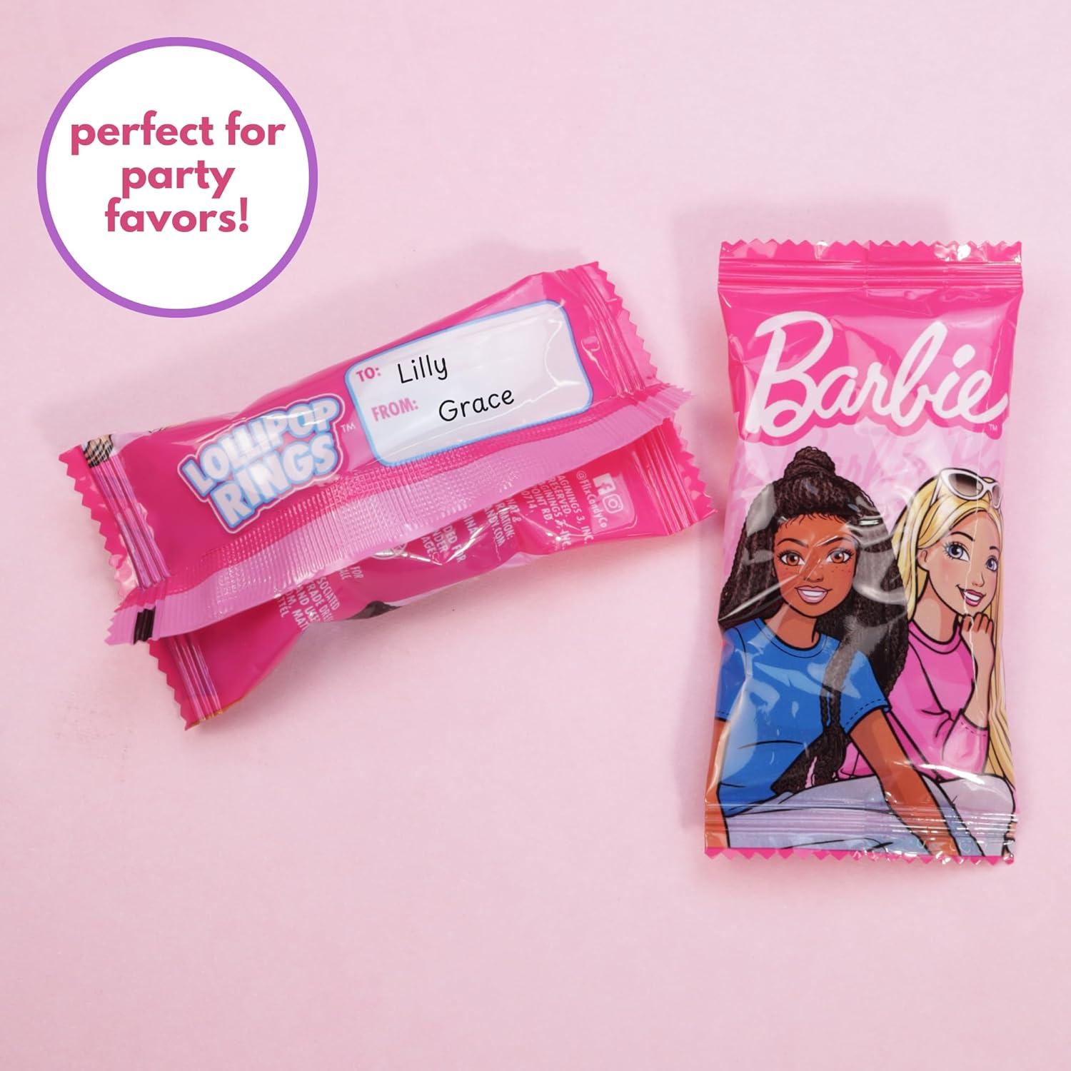 Anillos de Lollipop Barbie - 18 Unidades, Sabor Frutal