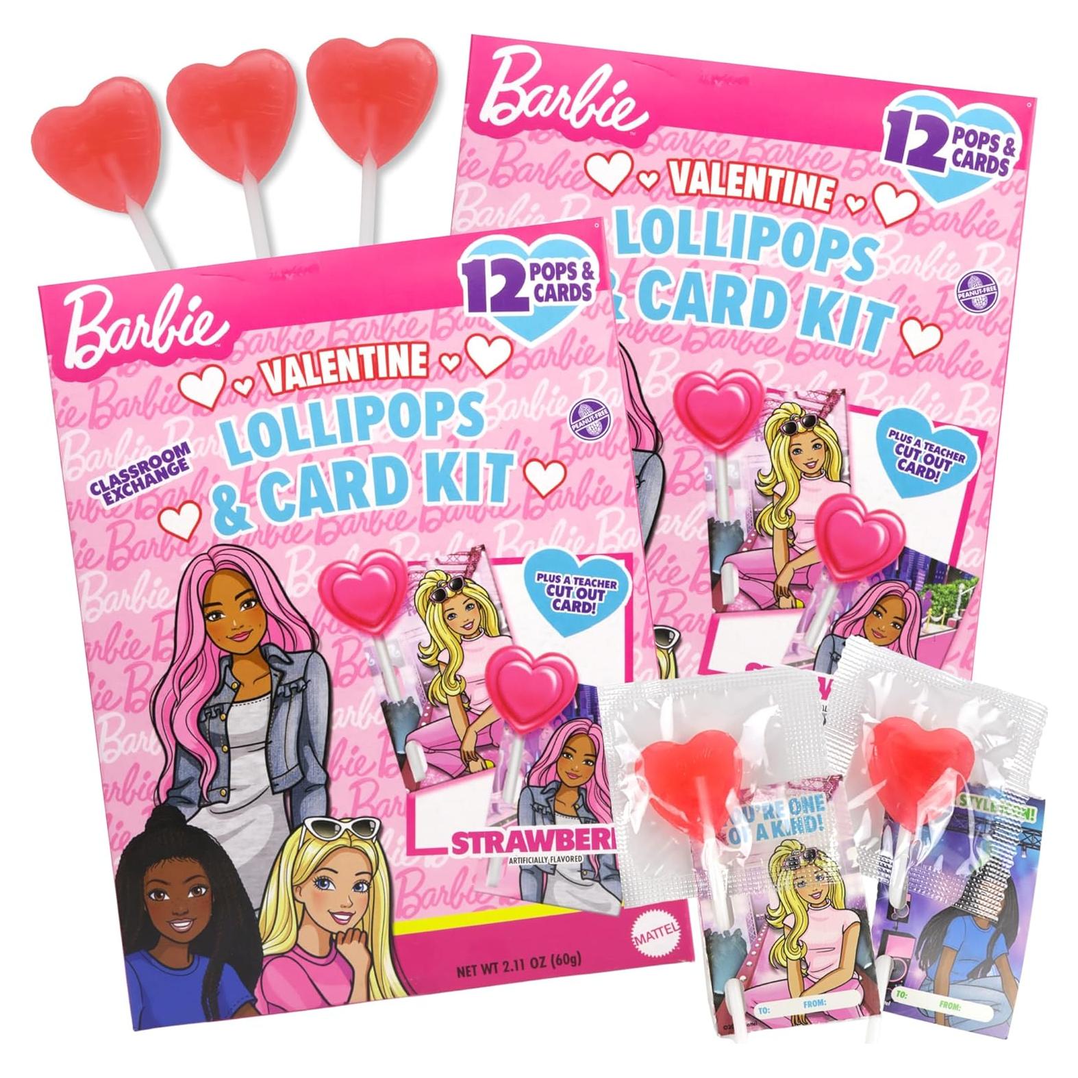 Kit de Lollipops de San Valentín Barbie - 12 Corazones Sabor Fresa