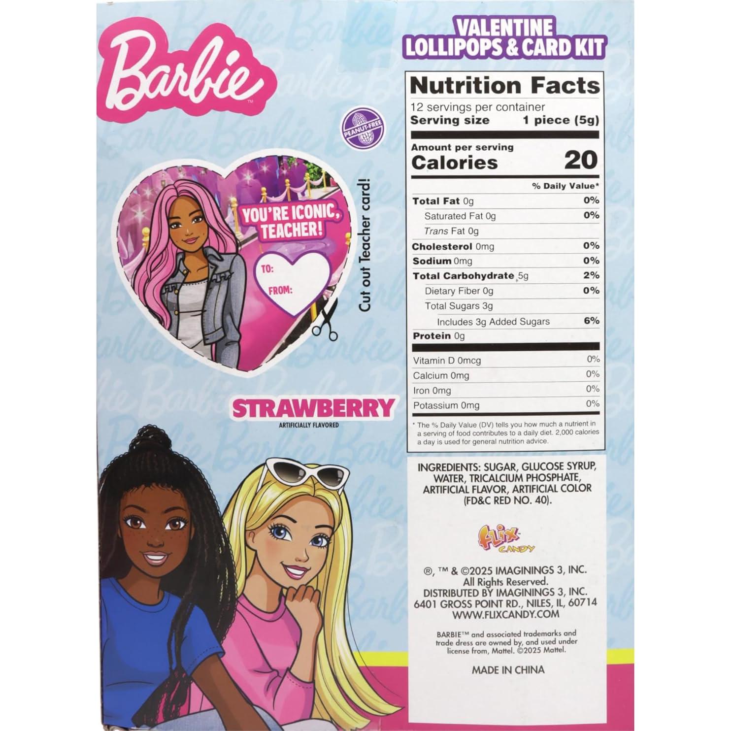 Kit de Lollipops de San Valentín Barbie - 12 Corazones Sabor Fresa