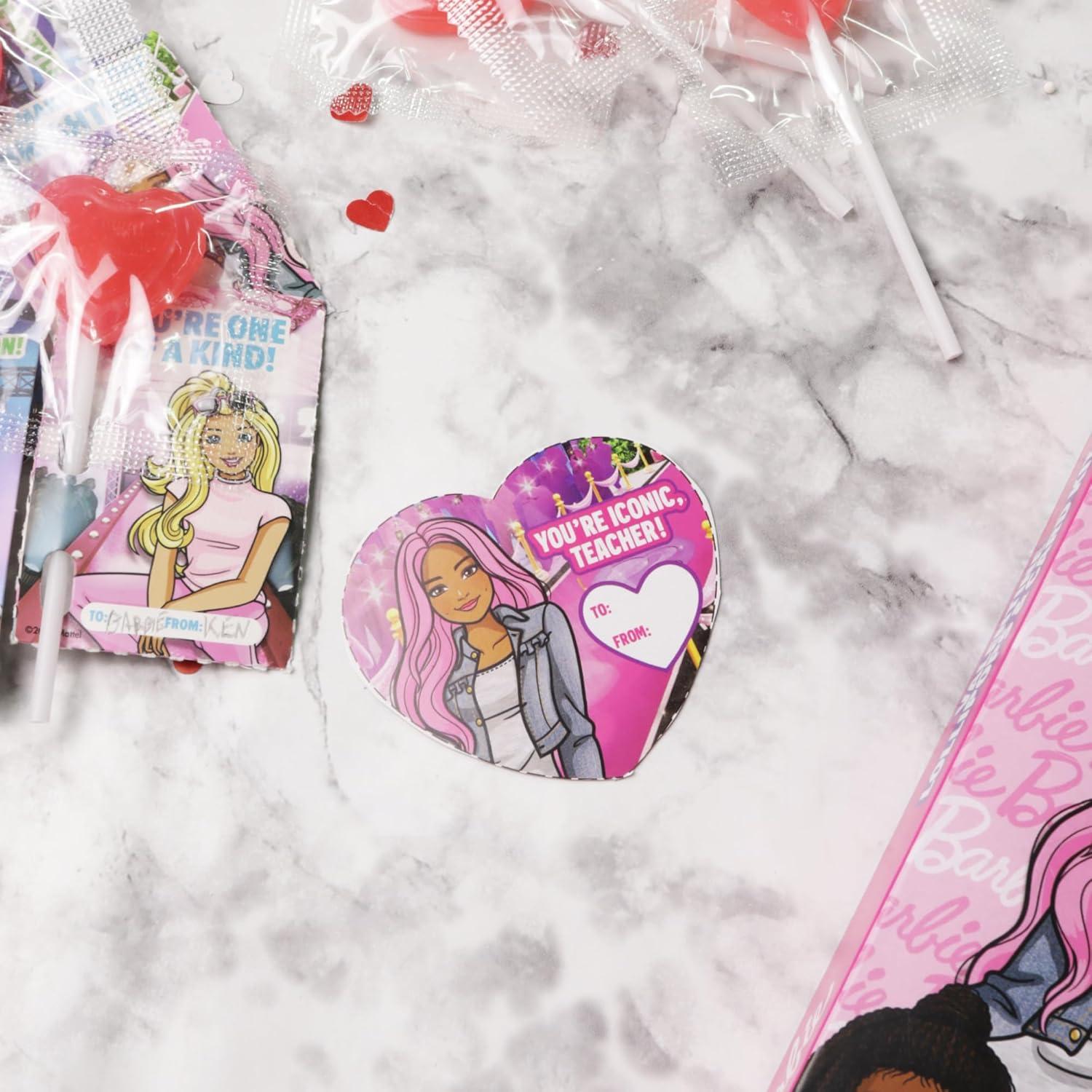 Kit de Lollipops de San Valentín Barbie - 12 Corazones Sabor Fresa