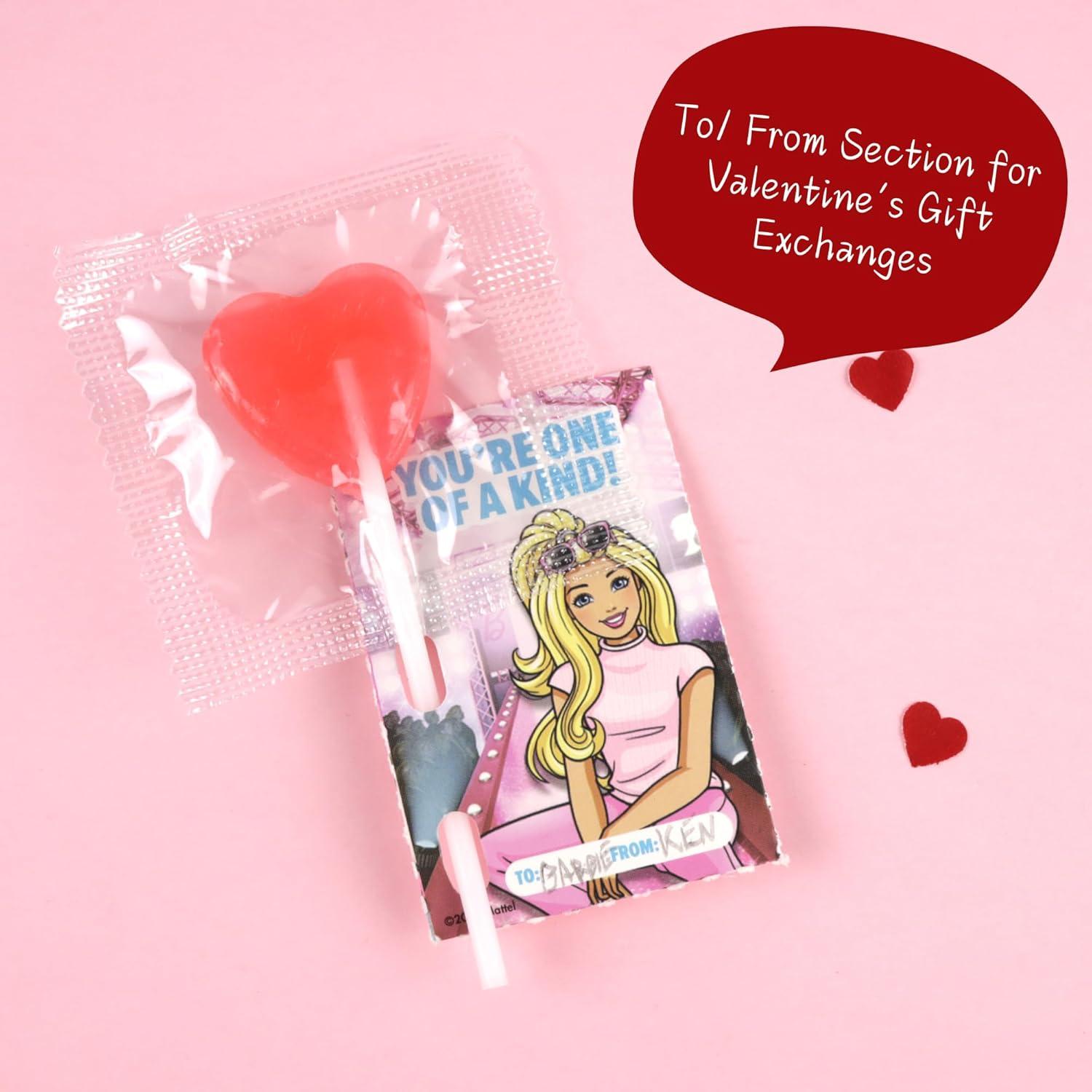 Kit de Lollipops de San Valentín Barbie - 12 Corazones Sabor Fresa