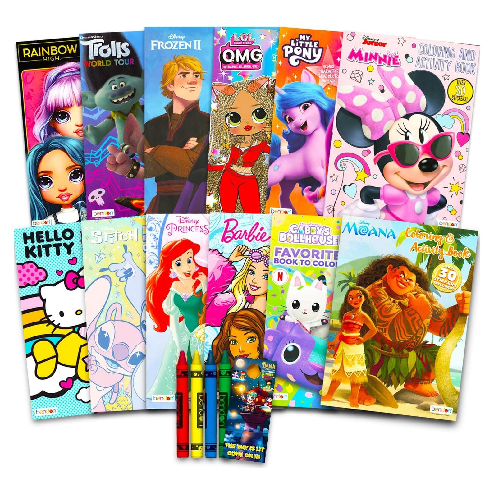 Paquete de 12 Libros para Colorear Disney para Niñas 3-8 Años