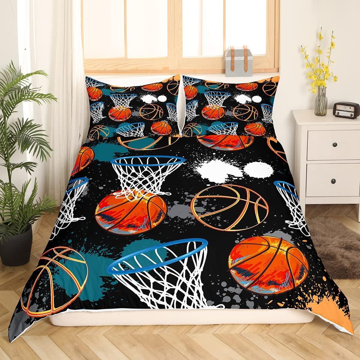 Castle Fairy Basketball Duvet Cover Set Queen Size Hip Hop Graffiti Tie Dye Bedding Set 3pcs for Kids Teens Boys Room Decor Ball Sports Gaming Comforter Cover Modern Fashion Quilt Cover,2 Pillowcases