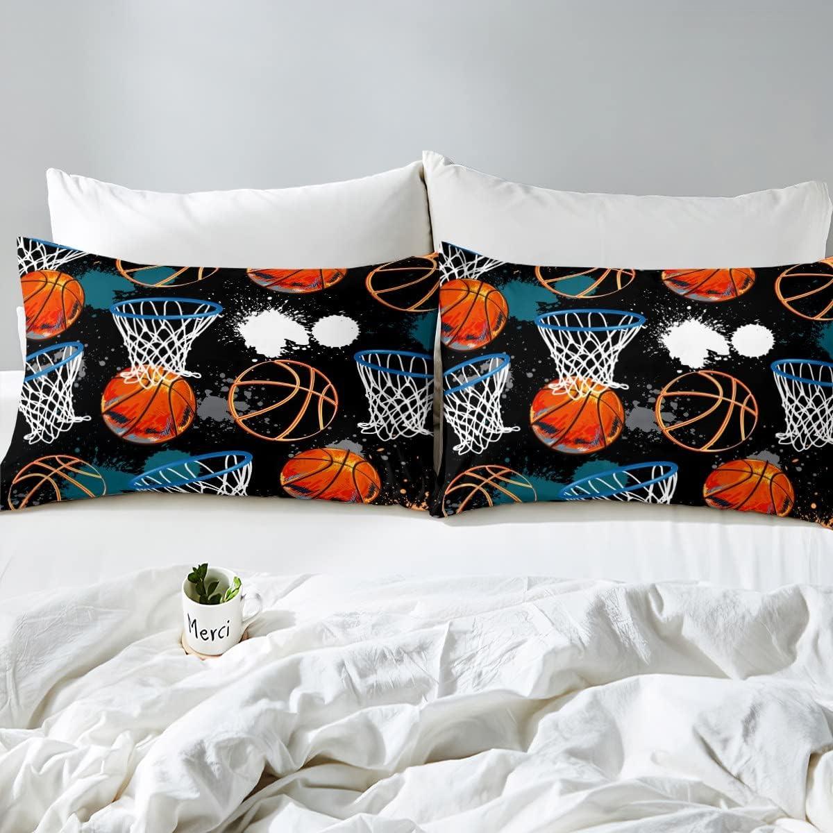 Castle Fairy Basketball Duvet Cover Set Queen Size Hip Hop Graffiti Tie Dye Bedding Set 3pcs for Kids Teens Boys Room Decor Ball Sports Gaming Comforter Cover Modern Fashion Quilt Cover,2 Pillowcases