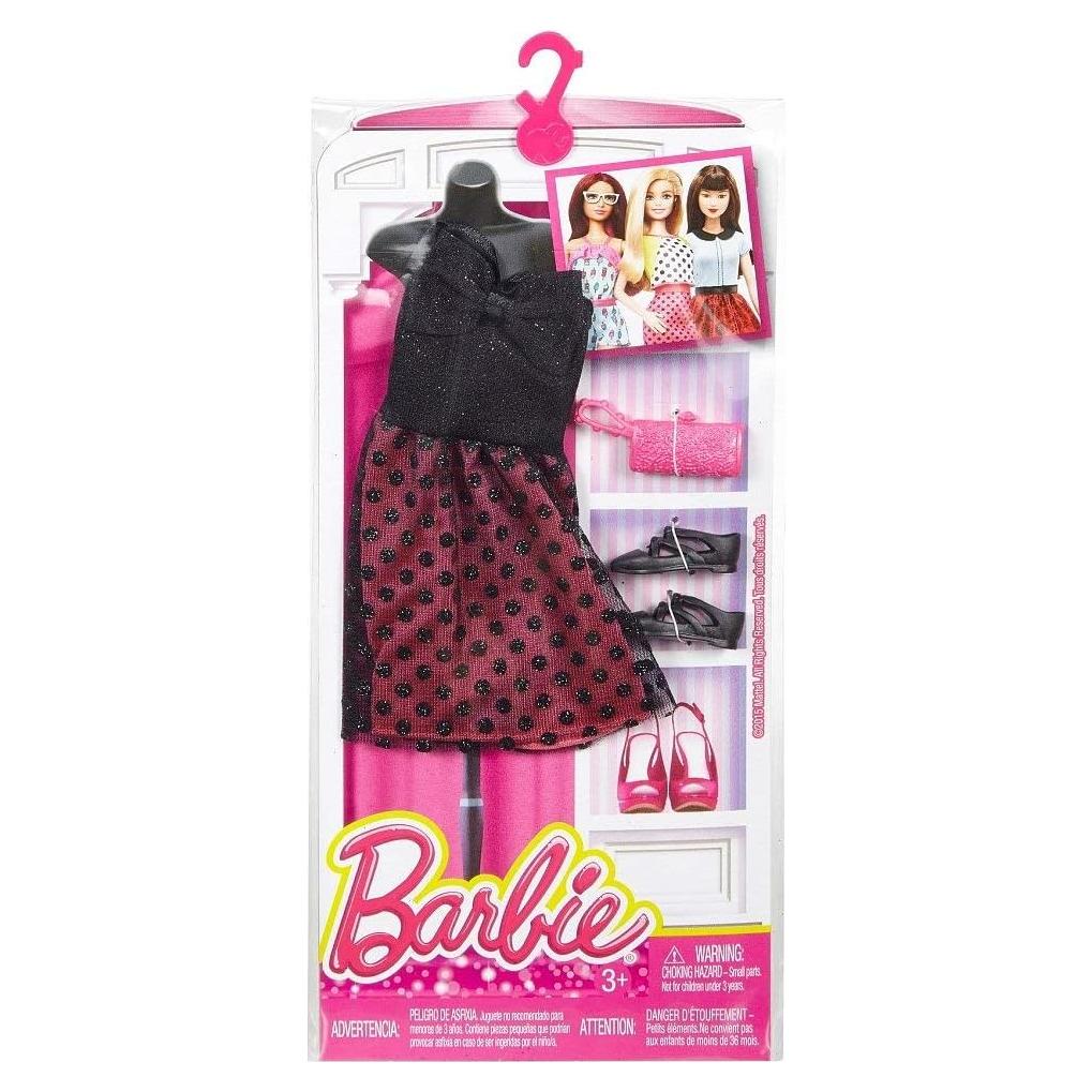 Vestido de lunares rosa y negro Barbie con zapatos y bolso