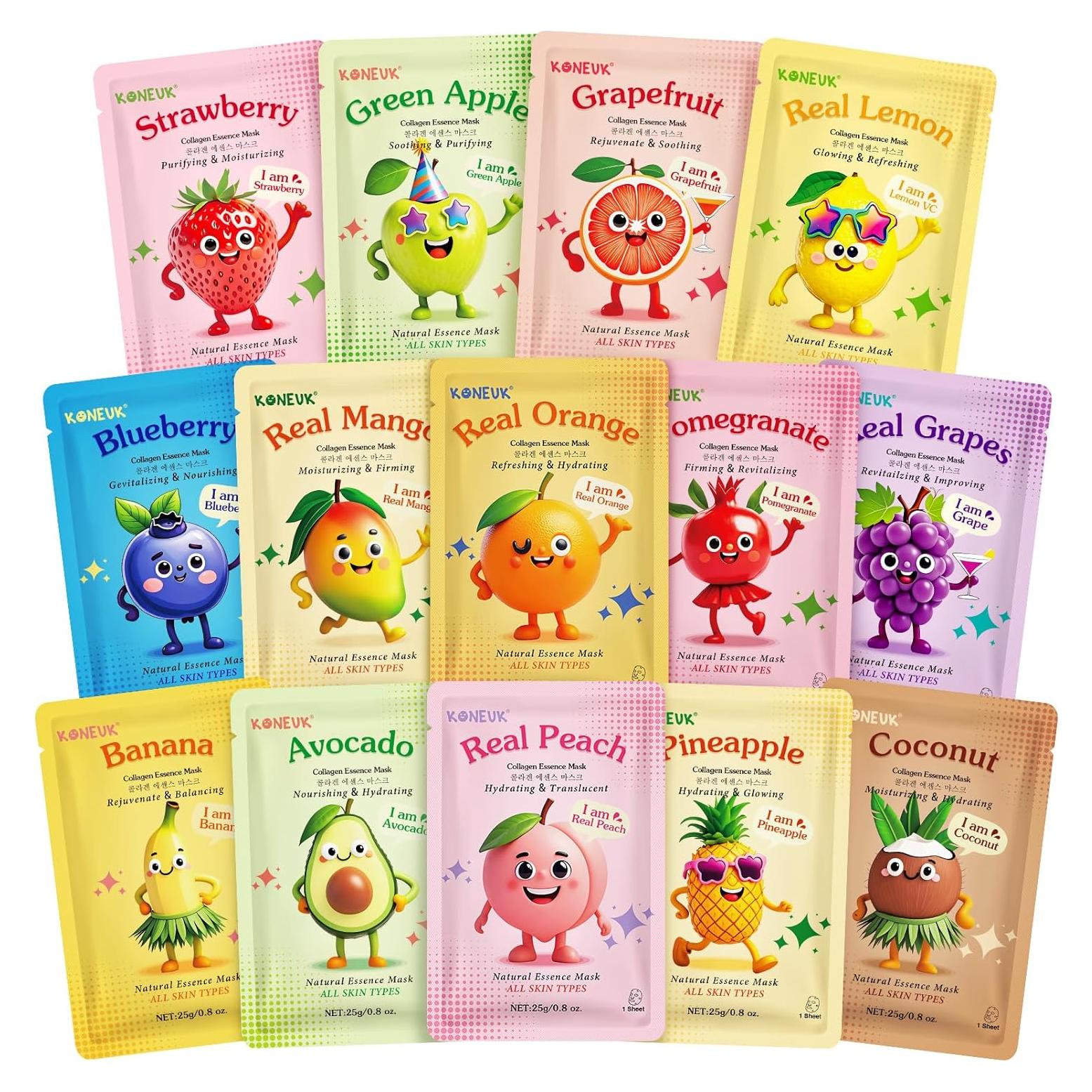 Paquete de 14 Mascarillas Faciales de Frutas para Niños