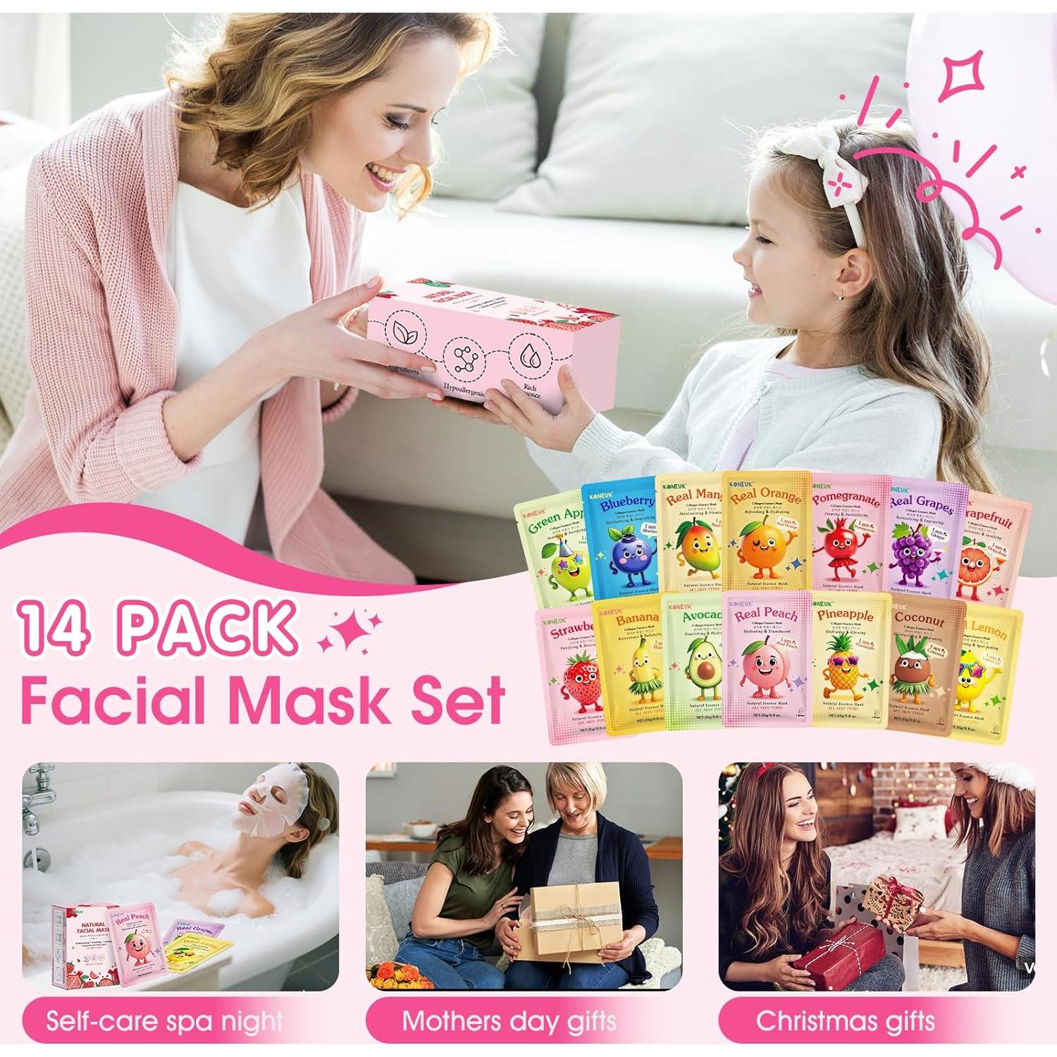 Paquete de 14 Mascarillas Faciales de Frutas para Niños