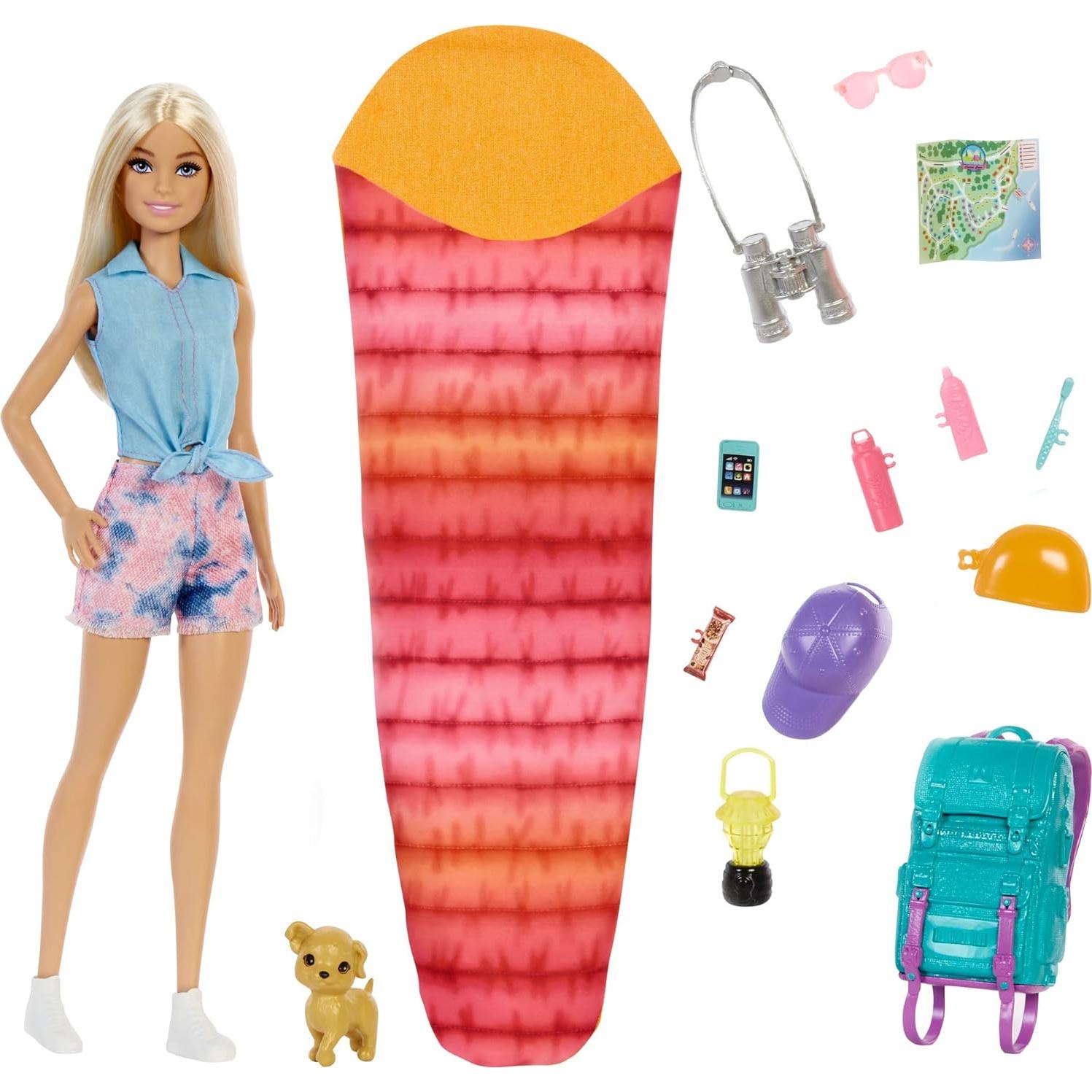 Muñeca Barbie Malibu Camping con Cachorro y Accesorios
