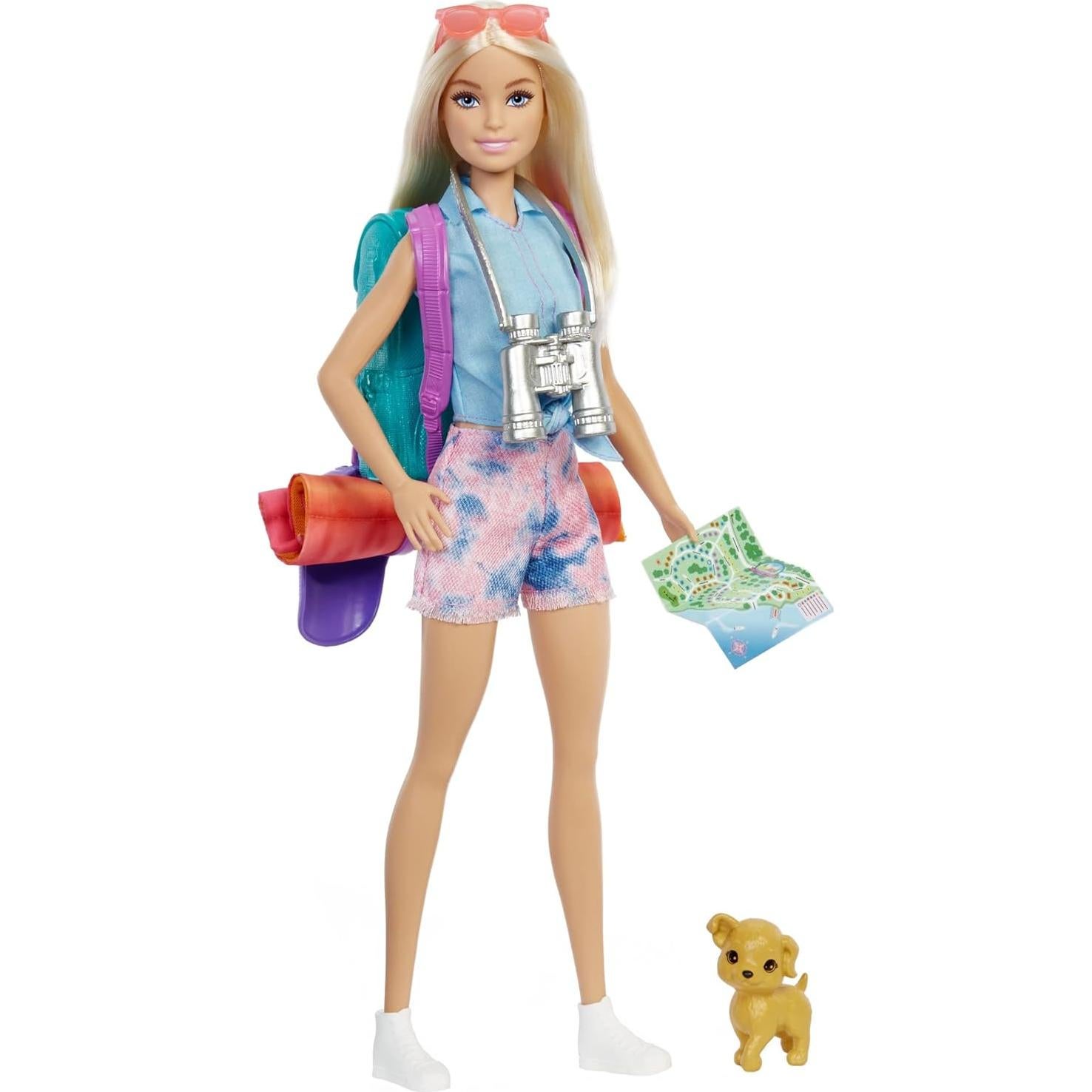 Muñeca Barbie Malibu Camping con Cachorro y Accesorios