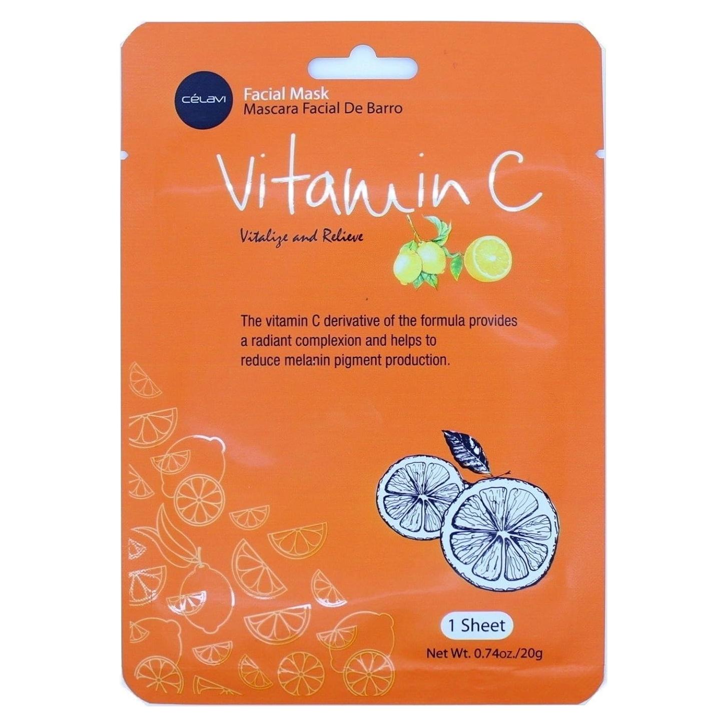Máscara Facial de Papel Celavi Vitamina C Hidratante 12 Pzas