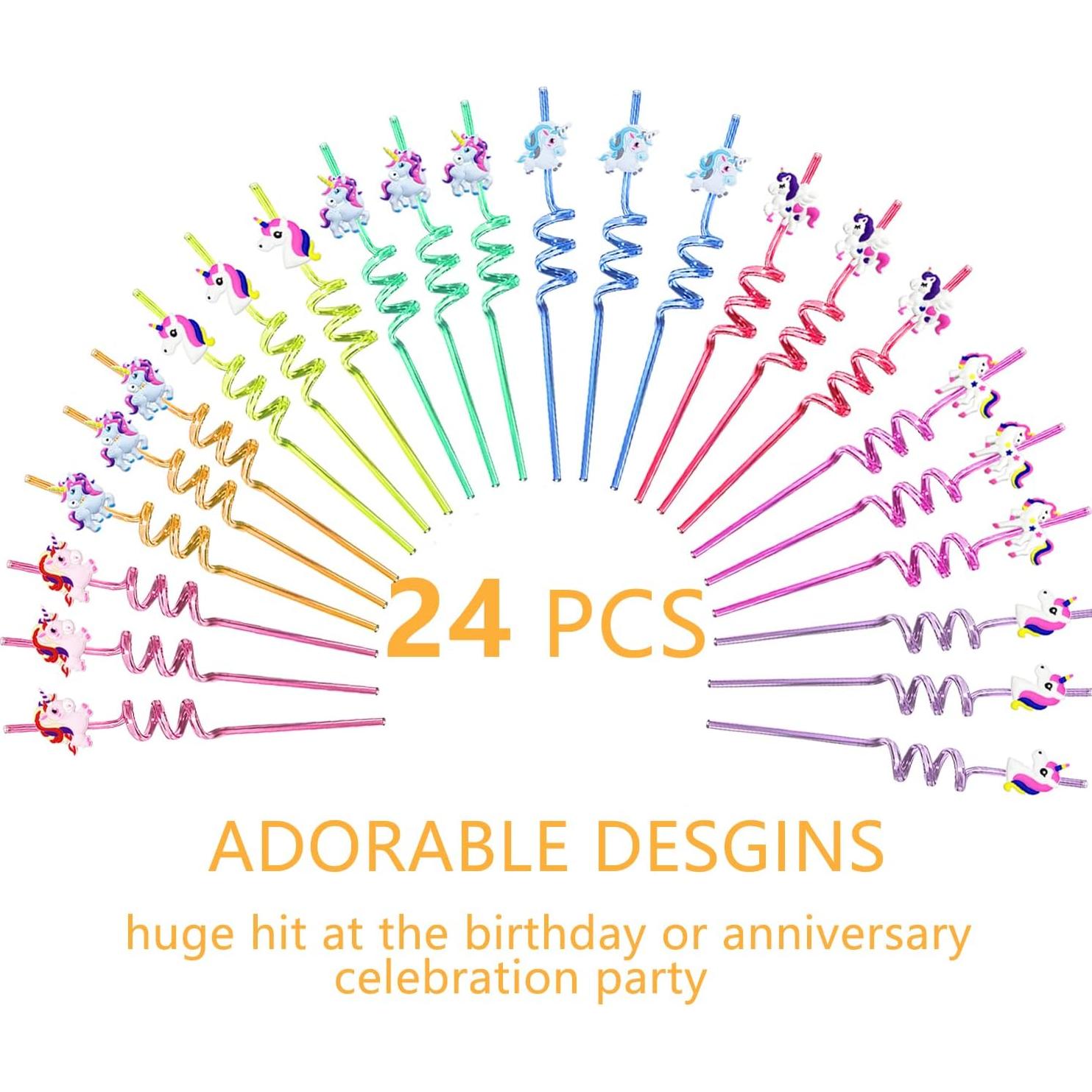 24 Pajitas Reutilizables de Unicornio BaiyLuky 25.4 cm Arcoíris