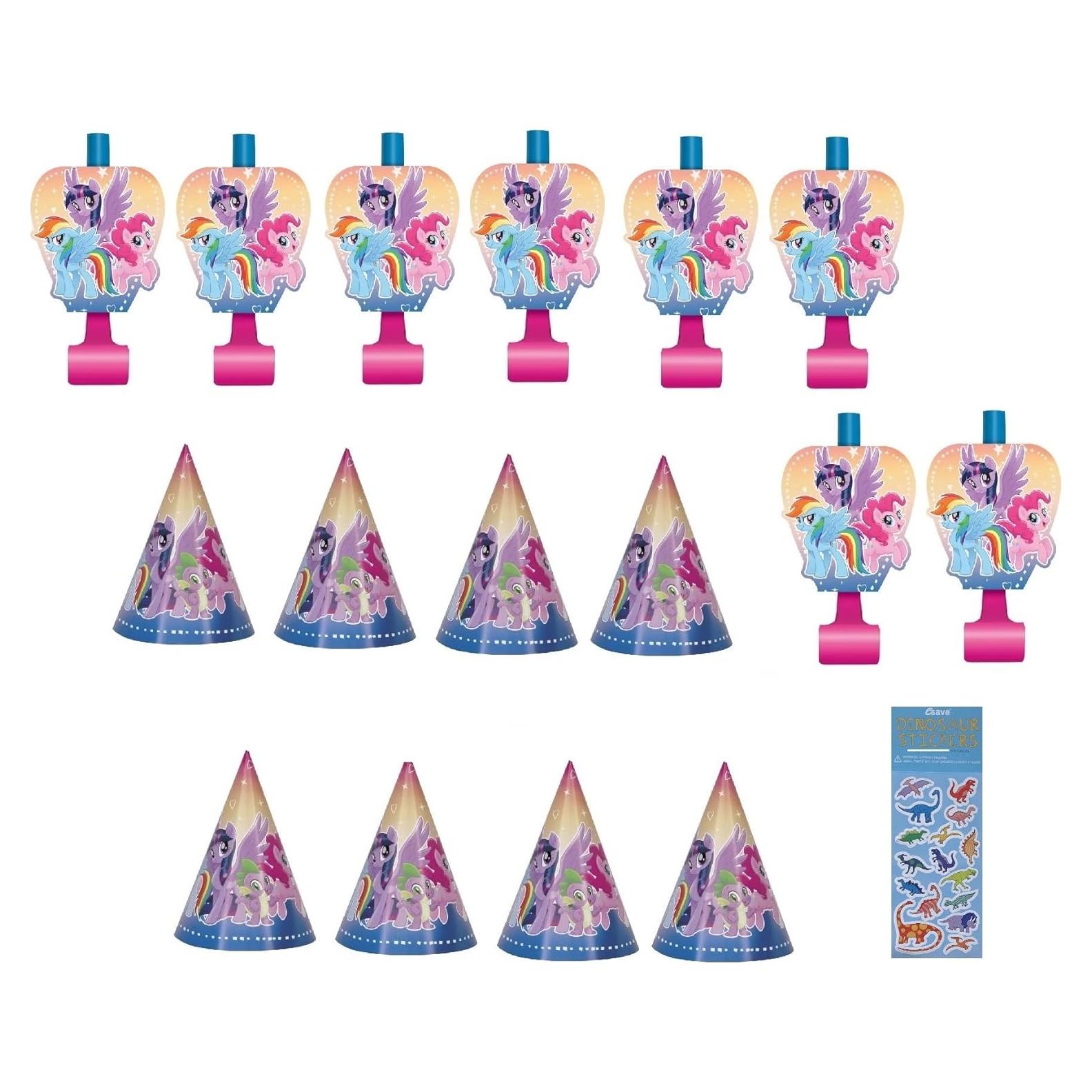 Suministros Fiesta Cumpleaños My Little Pony - 8 Sombreros, 8 Soplos, Stickers Dinosaurio