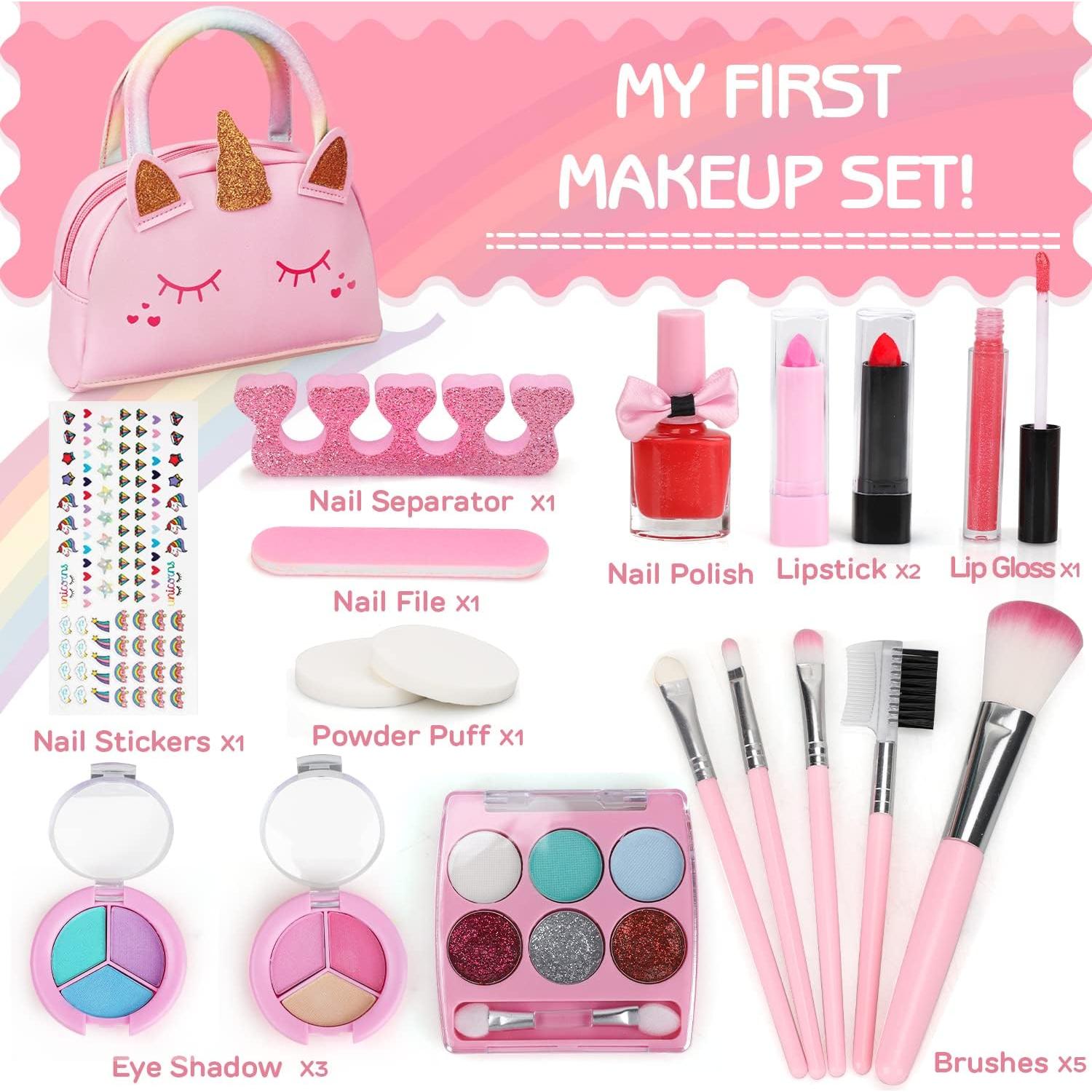 Kit de Maquillaje Lavable TOY Life para Niñas 3-12 Años con Bolsa Unicornio