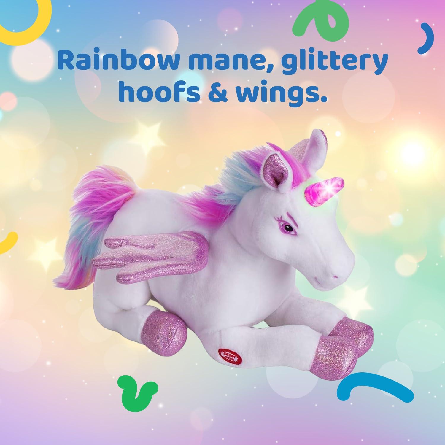 Unicornio de Peluche Musical Dazmers con Alas Aleteantes Rosa