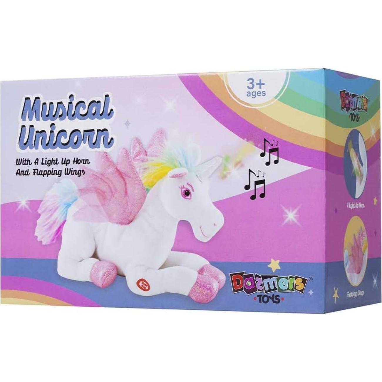 Unicornio de Peluche Musical Dazmers con Alas Aleteantes Rosa