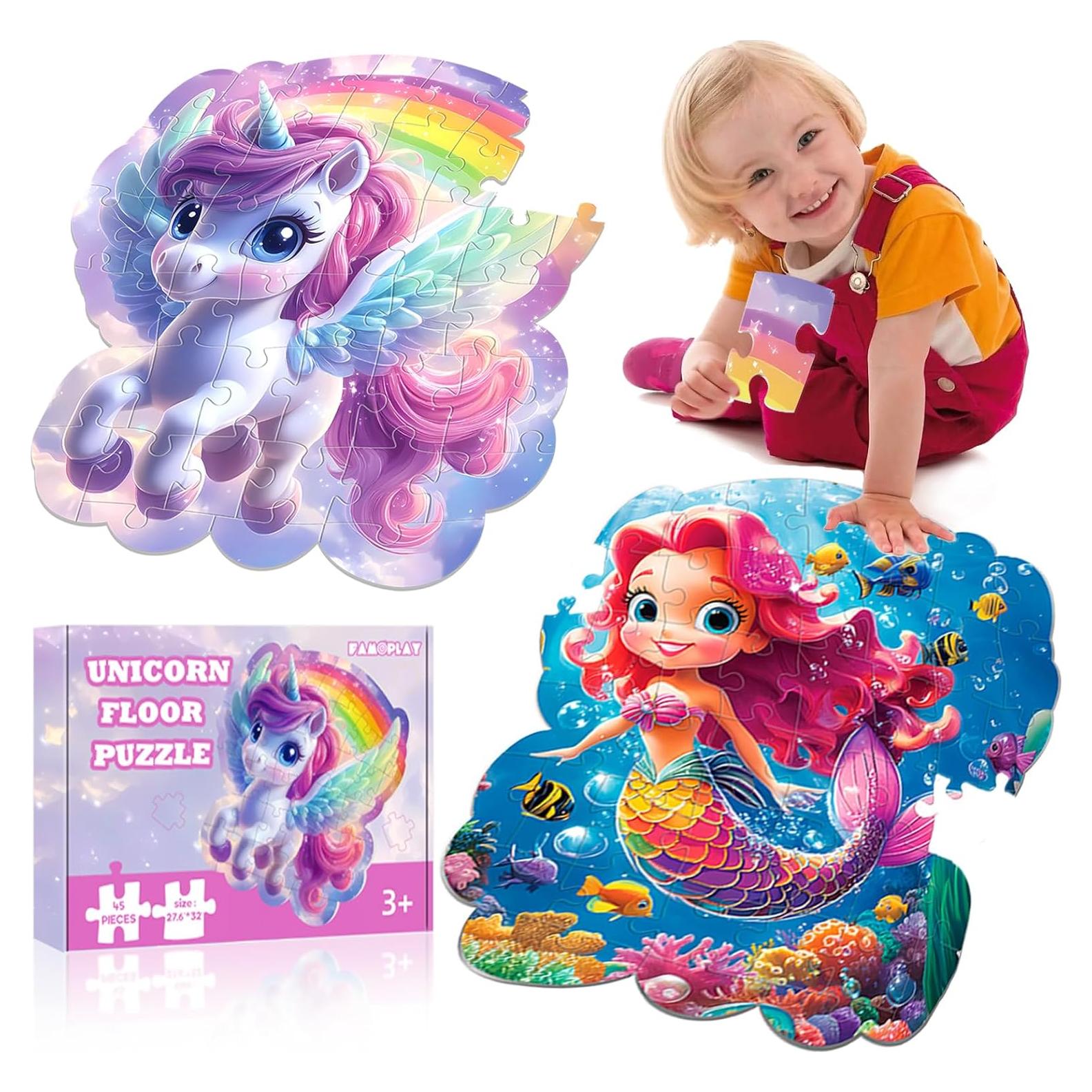 Rompecabezas de Piso FAMOPLAY 45 Piezas Doble Cara Unicornio/Sirena