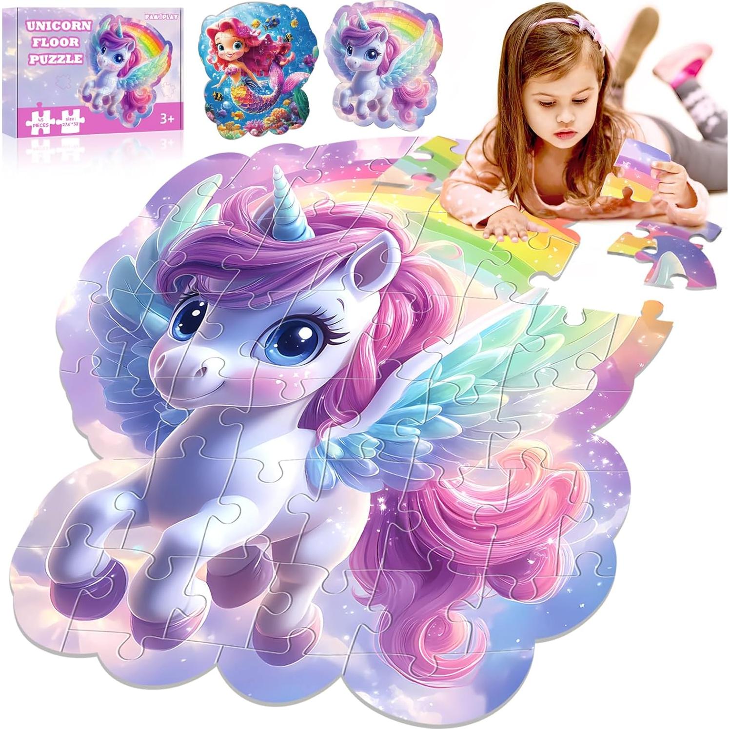 Rompecabezas de Piso FAMOPLAY 45 Piezas Doble Cara Unicornio/Sirena