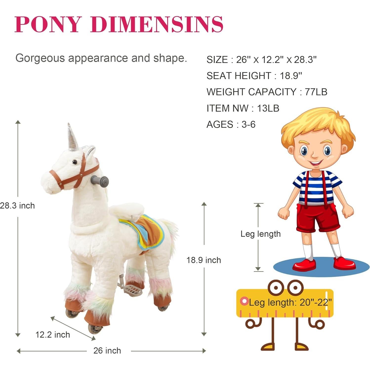 PonyFunny Unicornio de Montar para Bebés 6.31 kg 66x31x72 cm