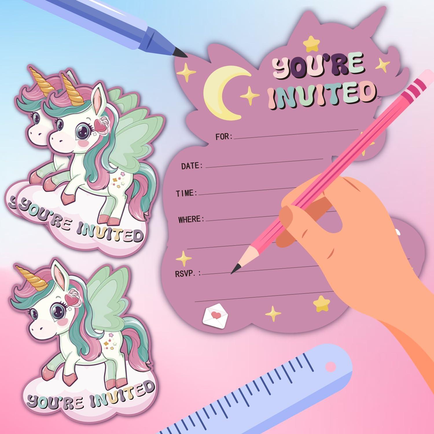 Invitaciones de Pony Arcoíris Feyerr - 30 Tarjetas con Sobres