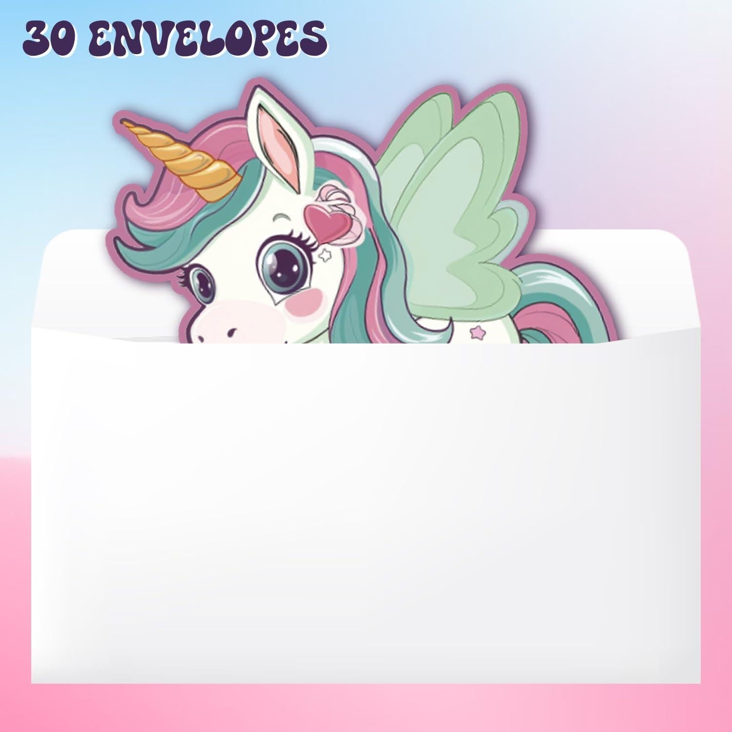 Invitaciones de Pony Arcoíris Feyerr - 30 Tarjetas con Sobres