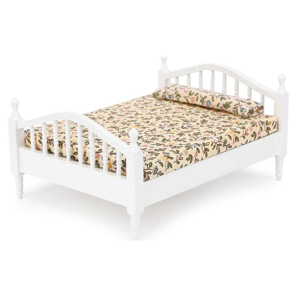 Cama de Casa de Muñecas Tnfeeon 1:12 de Madera para Niñas