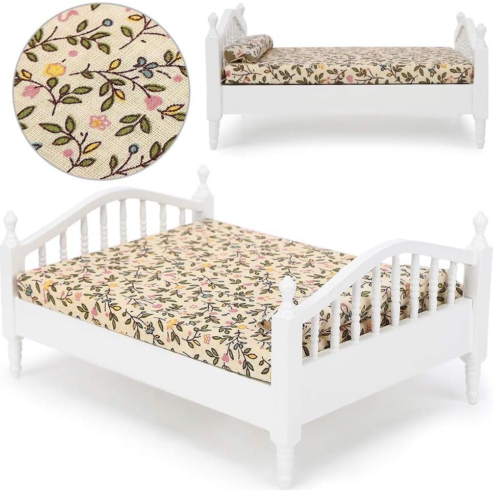 Cama de Casa de Muñecas Tnfeeon 1:12 de Madera para Niñas