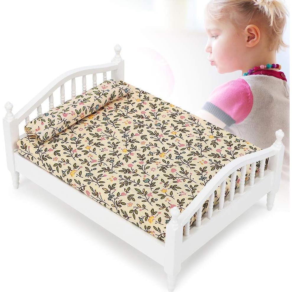 Cama de Casa de Muñecas Tnfeeon 1:12 de Madera para Niñas