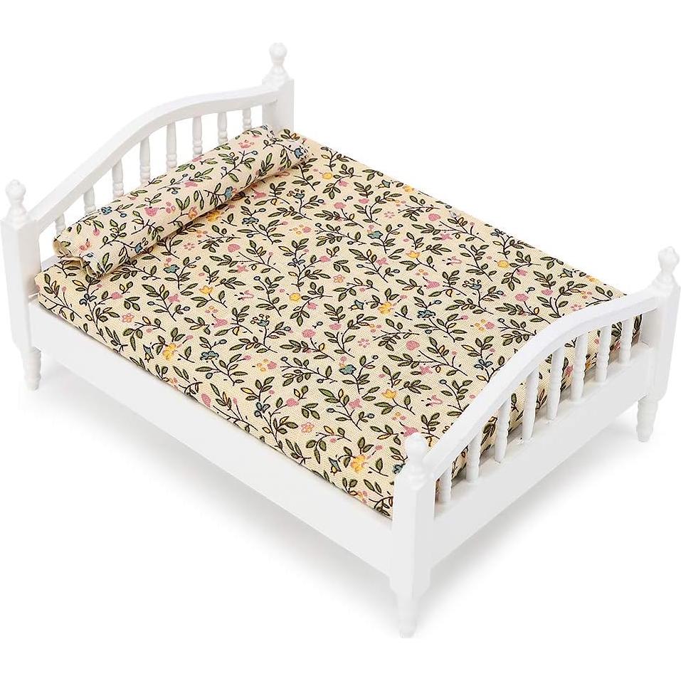 Cama de Casa de Muñecas Tnfeeon 1:12 de Madera para Niñas