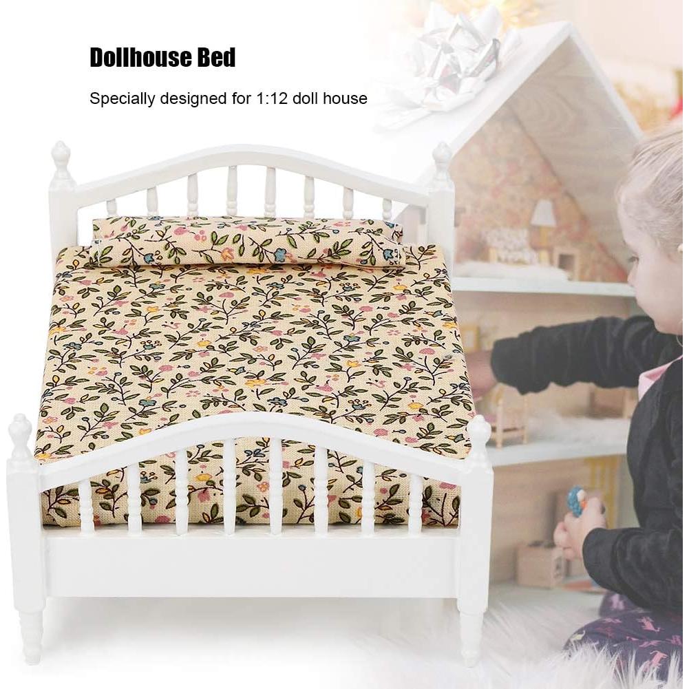 Cama de Casa de Muñecas Tnfeeon 1:12 de Madera para Niñas