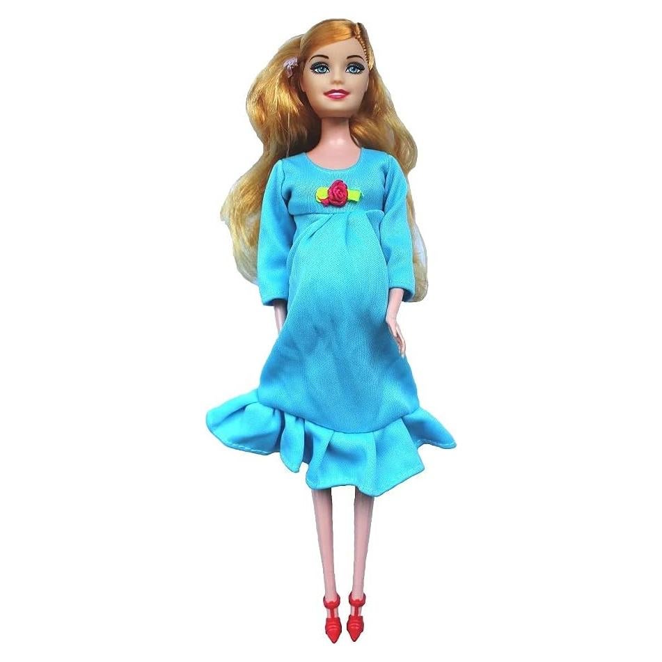 Muñeca Embarazada KunHe Azul con Bebé en Barriga 30cm