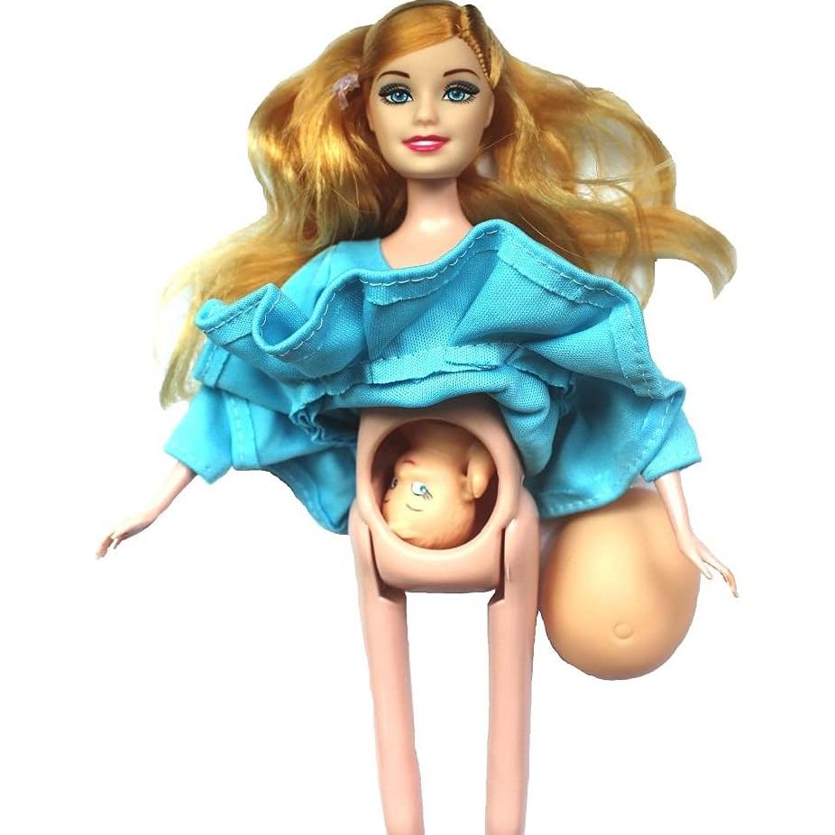 Muñeca Embarazada KunHe Azul con Bebé en Barriga 30cm