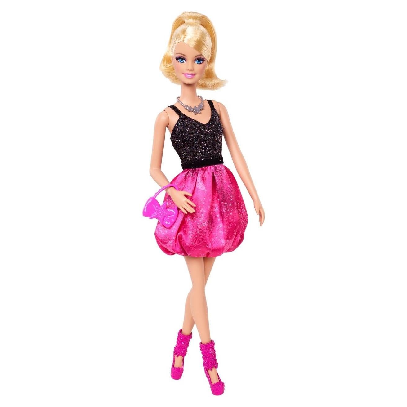 Muñeca Barbie Fashionista Fiesta Glam - Vestido Rosa y Negro