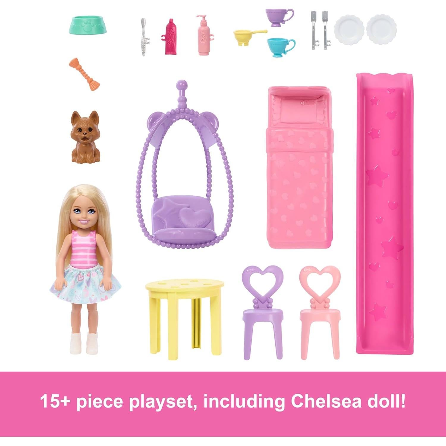 Casa de Muñecas Plegable Barbie Chelsea con 15 Accesorios