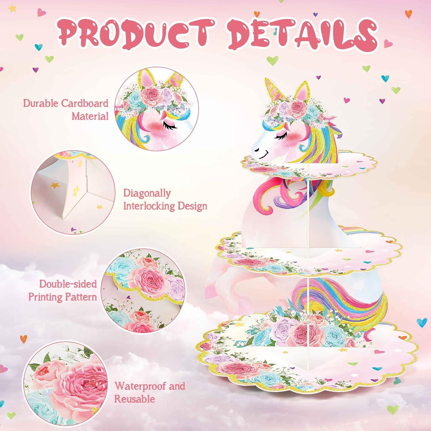 Soporte para Cupcakes Unicornio 3 Niveles Colorido 30.99 cm