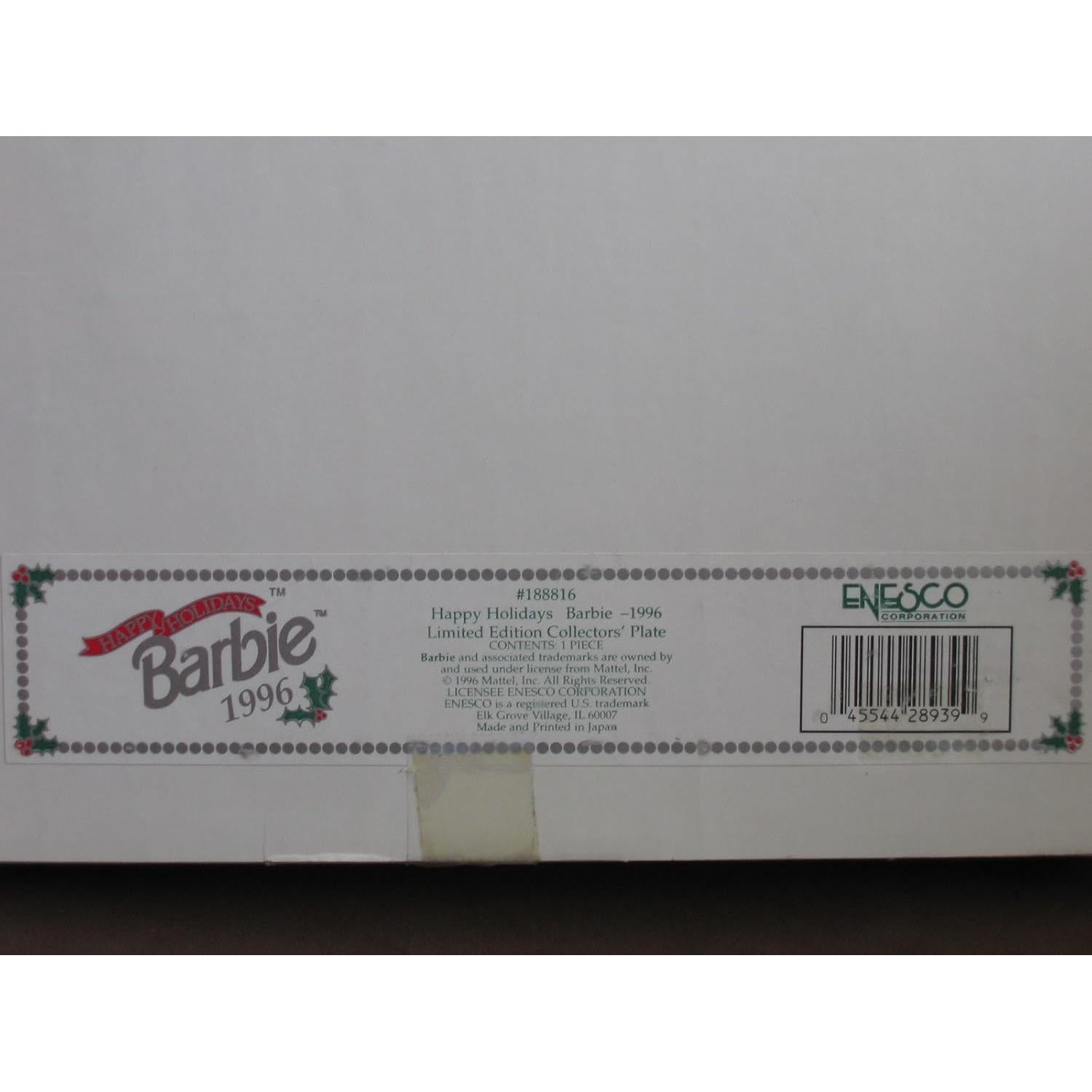 Plato Coleccionista Barbie Felices Fiestas 1996 Edición Limitada 21 cm