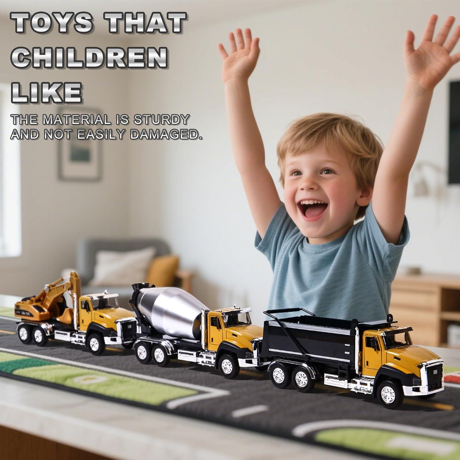 Vehículo de Construcción MING ZE 1:50 - Camión Mezclador, Excavadora y Volquete