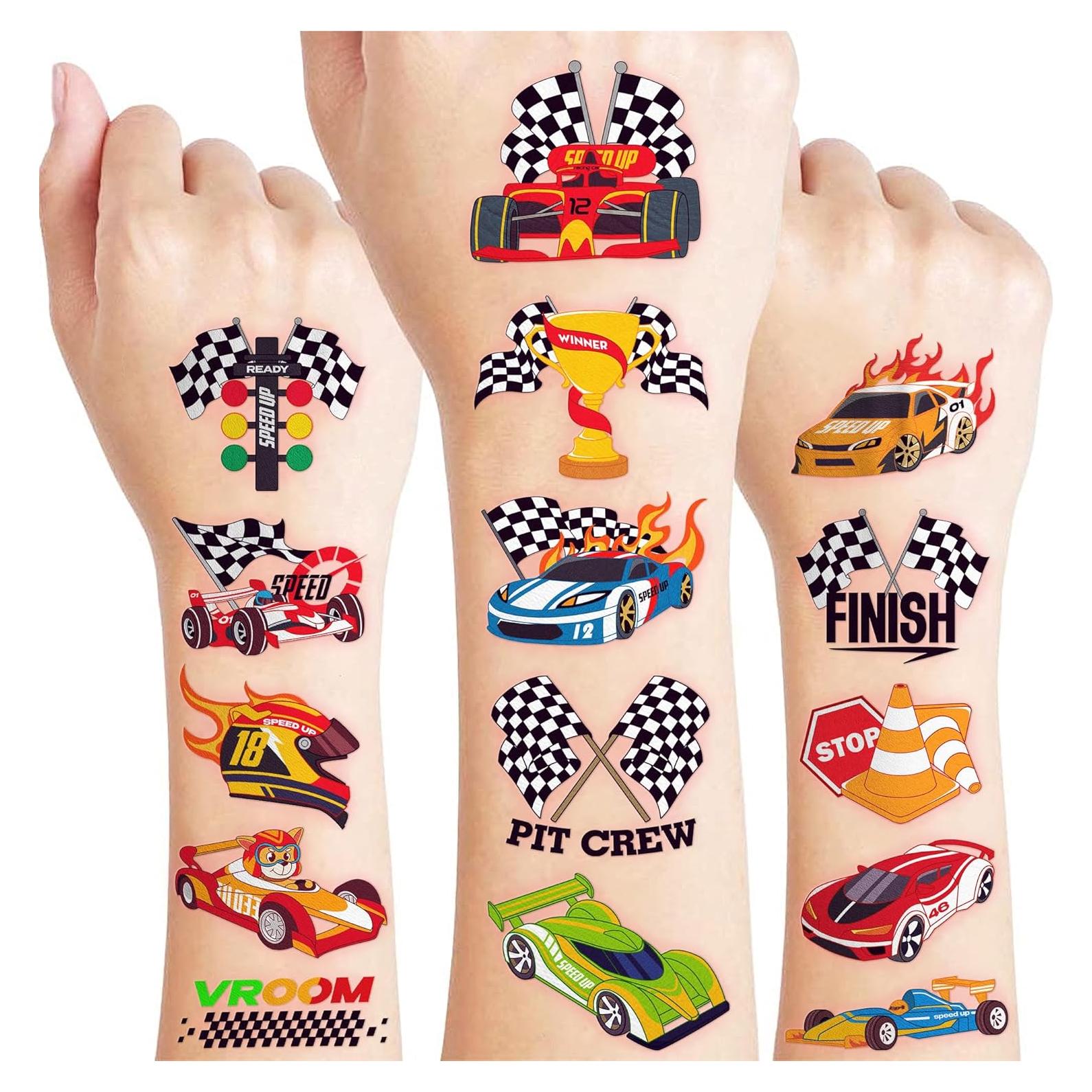 Tatuajes Temporales 91TATTOOS para Niños - 96 PCS Autos de Carreras
